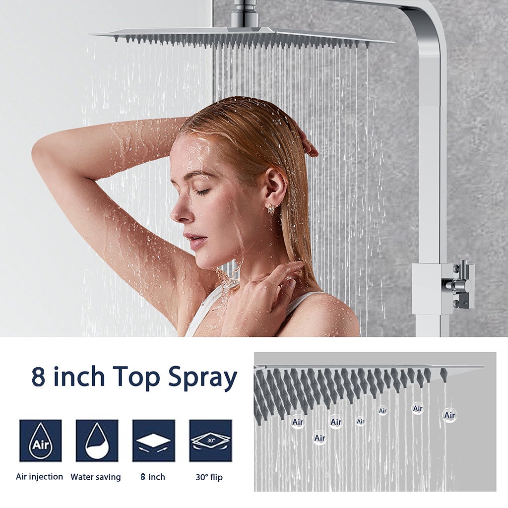 AICA Kit doccia con rubinetto termostatico, soffione doccia quadrata acciaio inox, asta doccia regolabile 76-118cm, cromato, antiscottatura - 2