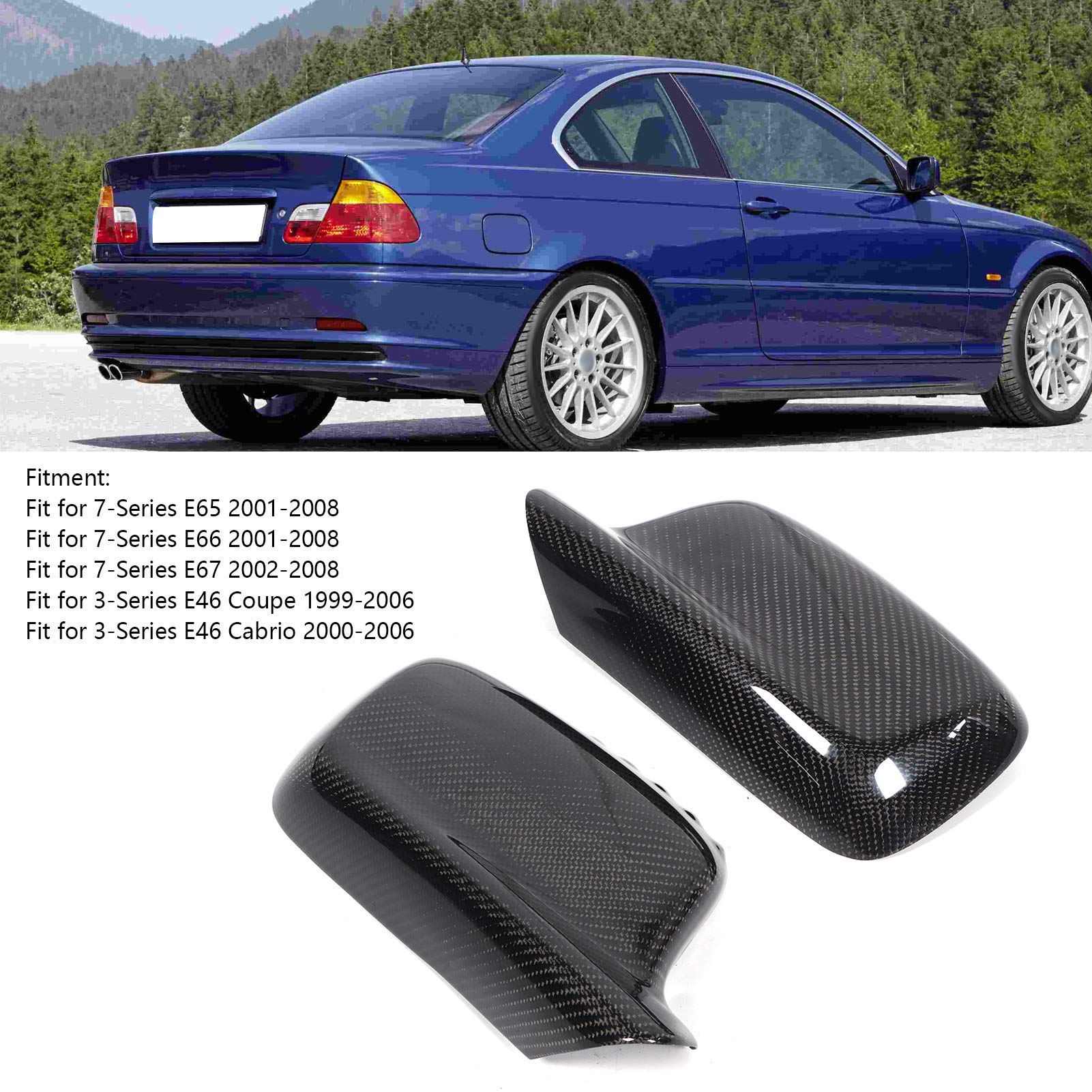 Coppia di copri specchietti retrovisori AddOn in fibra di carbonio, adatti per Serie 7 Serie 3 E65 E66 E67 E46 - 5