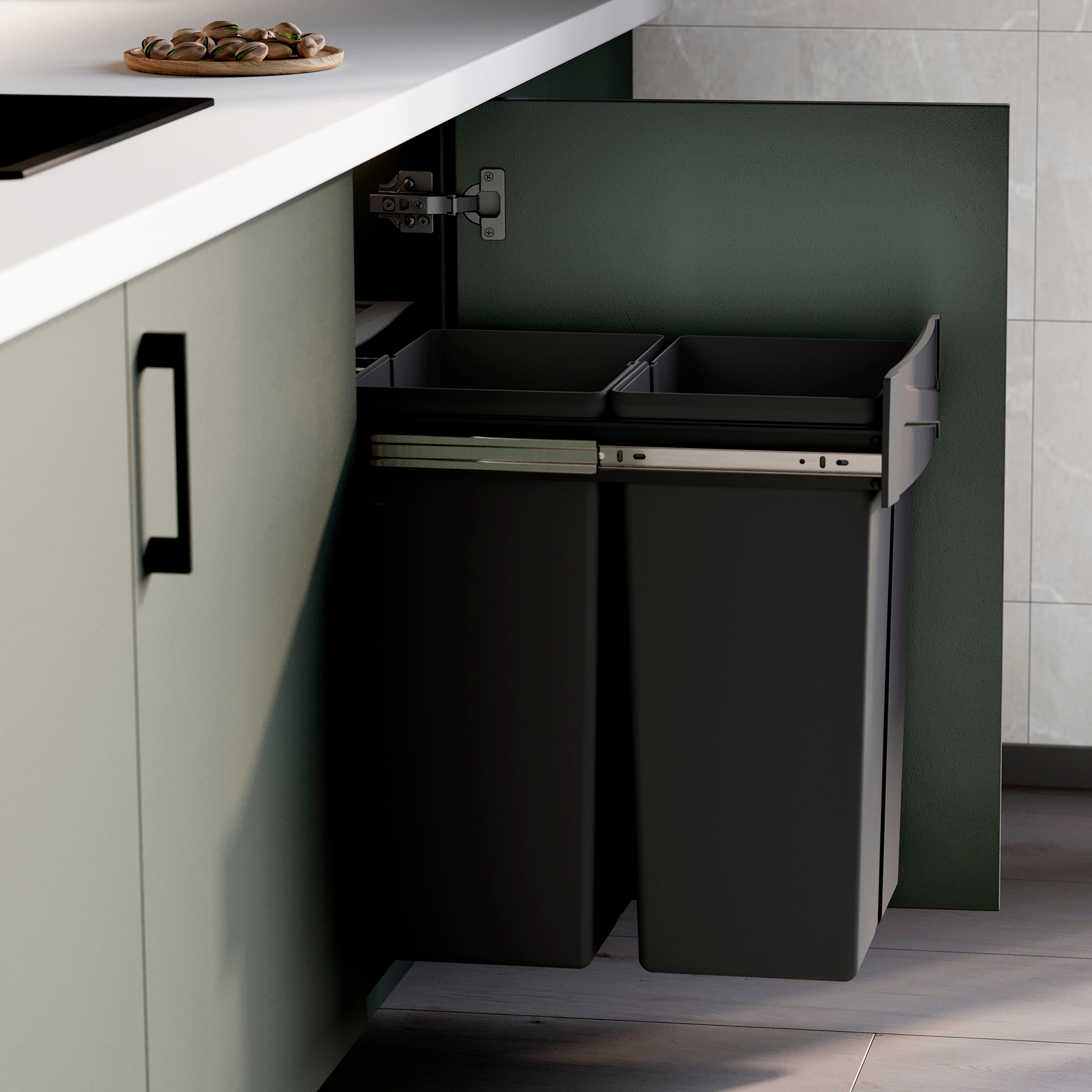 Emuca Balde do lixo reciclável Recycle para montagem no fundo e extraível manualmente na unidade de cozinha Recycle 2x25litros, Cinza antracite - 3