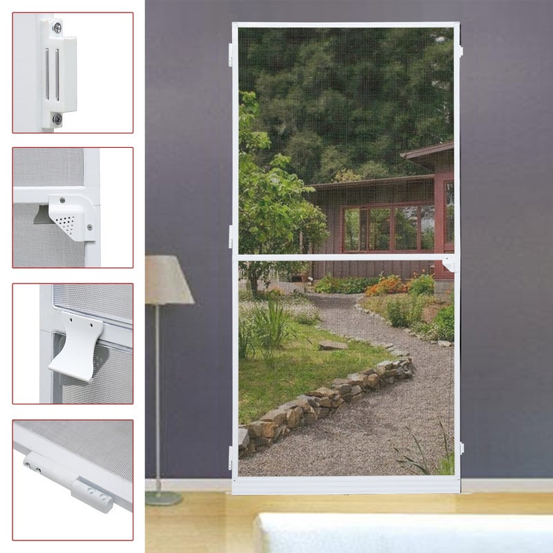 Puerta con mosquitera - Puerta con mosquitera de 120x210 cm, impermeable, marco de aluminio, mosquitera de fibra de vidrio - 5