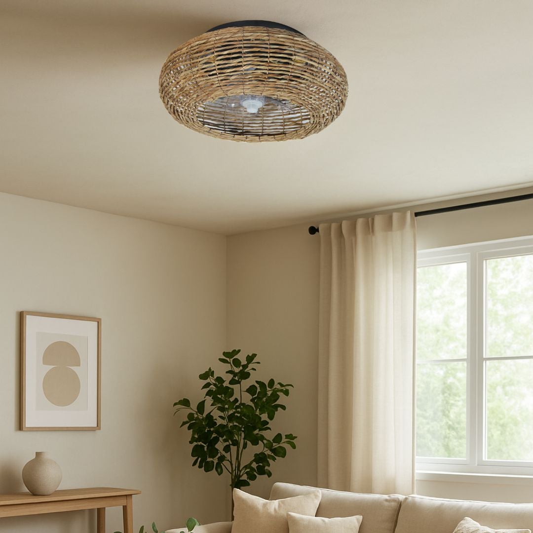Ventilateur de plafond en rotin avec éclairage – Moteur CC et télécommande - 2