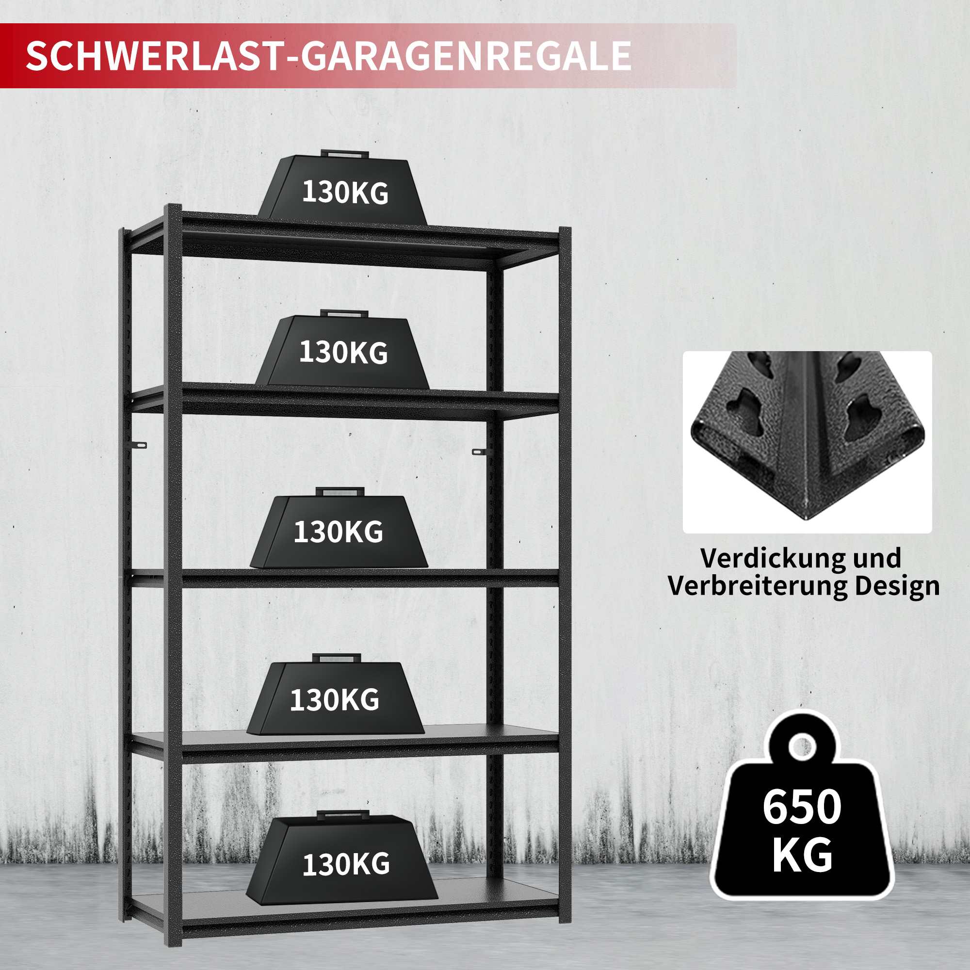 Étagère Métallique 5 Niveaux H160cm – Capacité 650kg, Réglable en Hauteur, Sans Bois pour Garage et Maison - 4