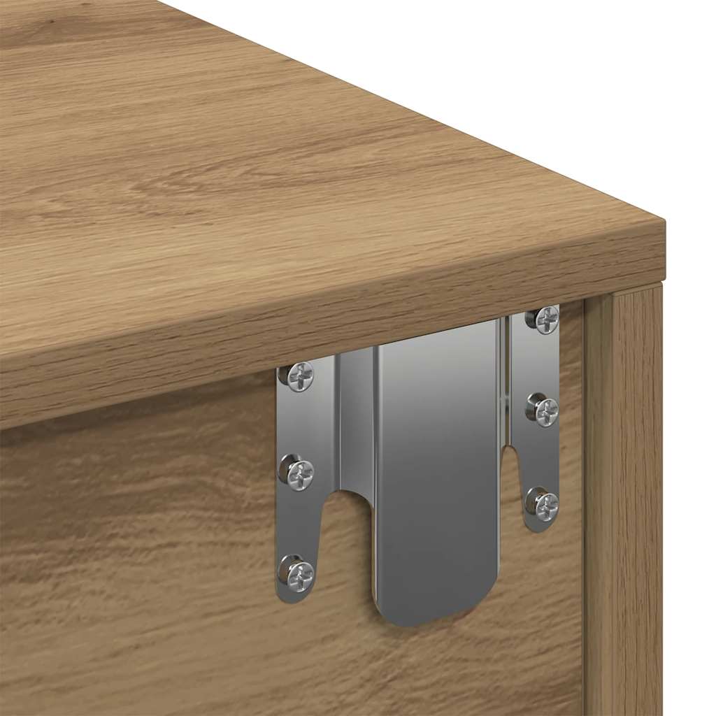 Étagère murale | Étagère flottante avec tiroirs chêne artisanal bois d'ingénierie CFW65307 - 9