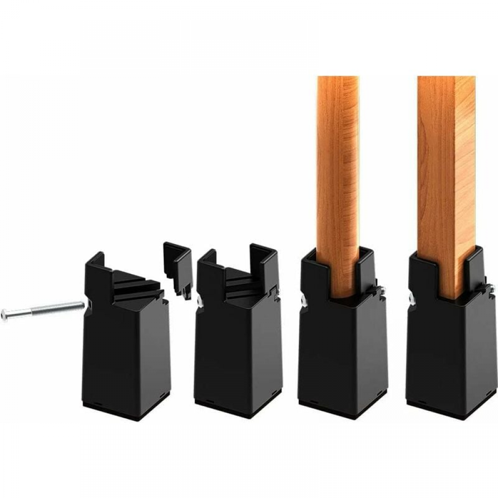 Czarne, 10 cm, 4-częściowe, regulowane podnóżki meblowe z zaciskiem śrubowym, 4-calowe podnóżki do nóg łóżka, stołu, sofy, biurka, wytrzymałe podnóżki