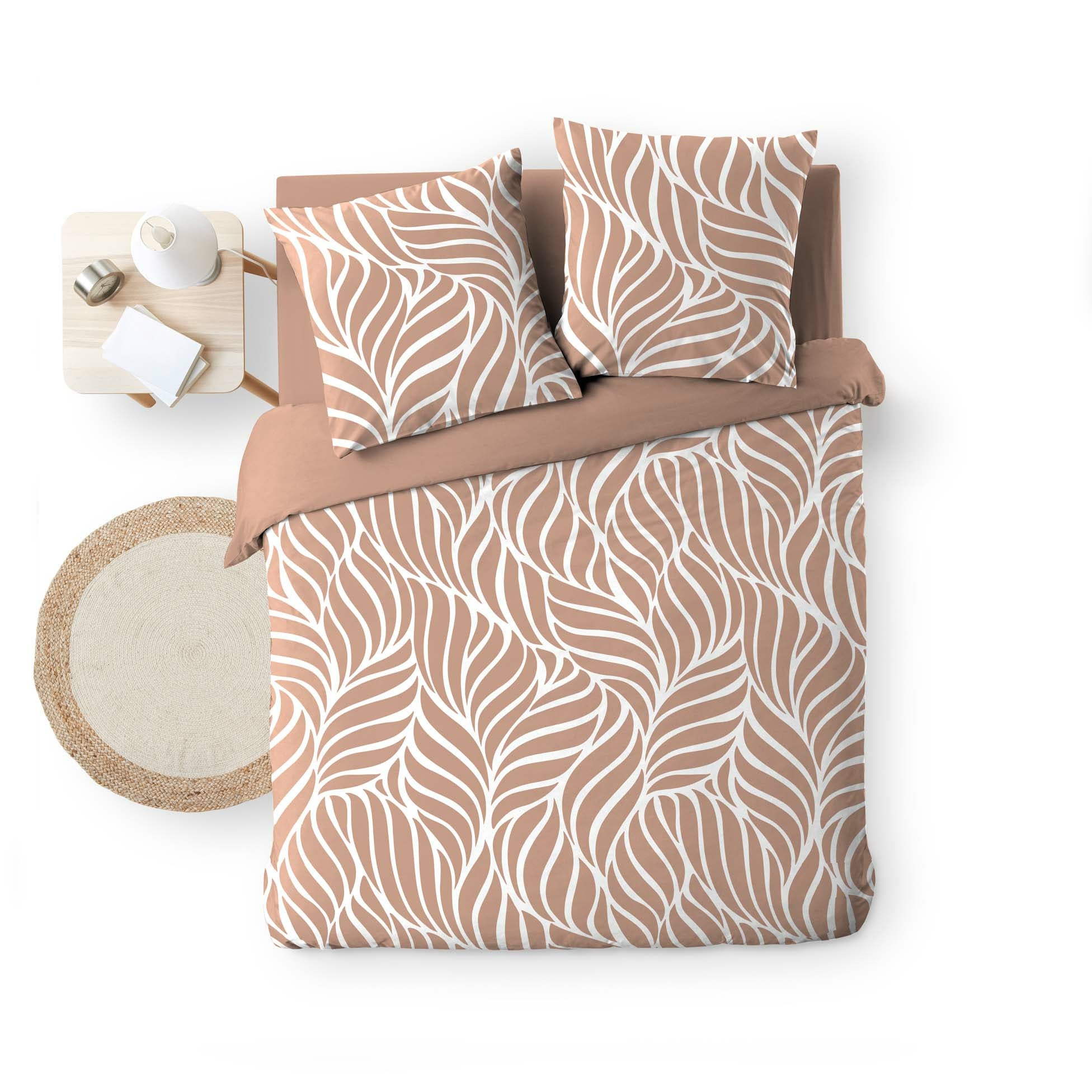 Housse de couette 240 x 220 cm imprimée 57 fils – MORGANE Mocha – 2 taies incluses - 4