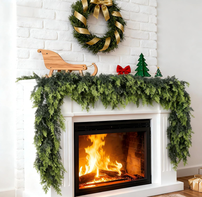 2pcs Ghirlanda di pino a torre natalizia,1,8m,pianta artificiale da appendere alla porta,ghirlanda di rami di pino,fai da te,decorazione per tovaglia - 3