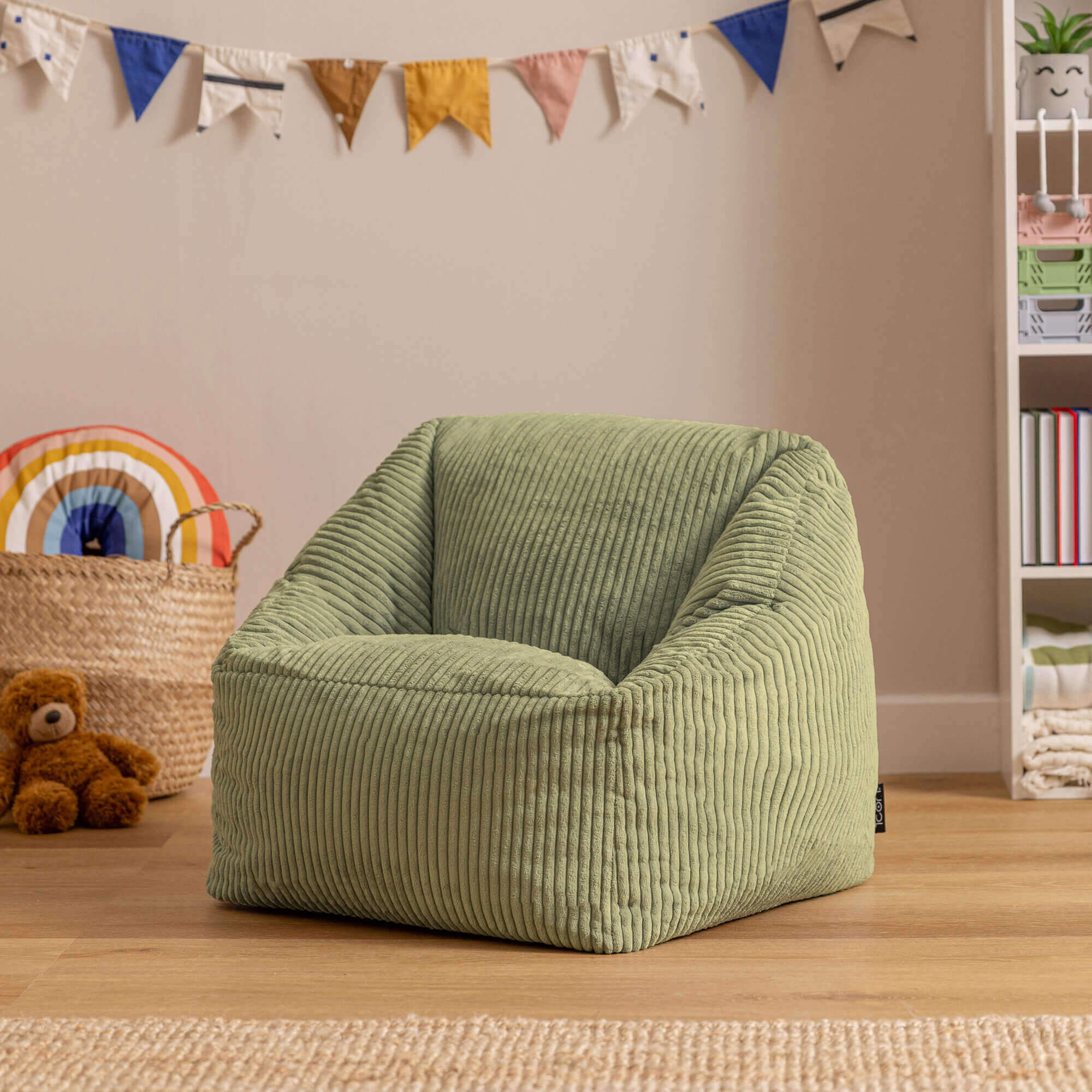 Lot de 2 poufs fauteuils enfant Icon velours côtelé vert sauge, chambre, salon, 55x55xcm Oeko-Tex® - 2