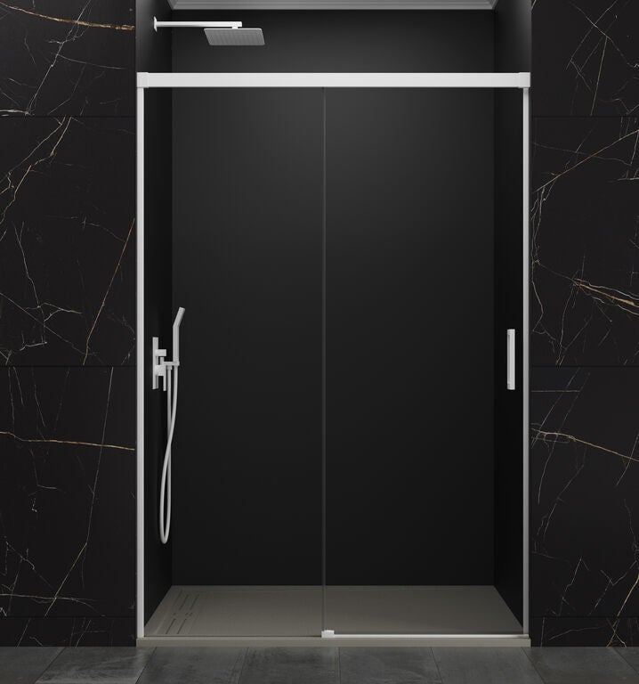 Paravan de duș frontal BASIC 1 panou fix + 1 ușă glisantă 165-170 cm (66-71) alb mat sticlă transparent