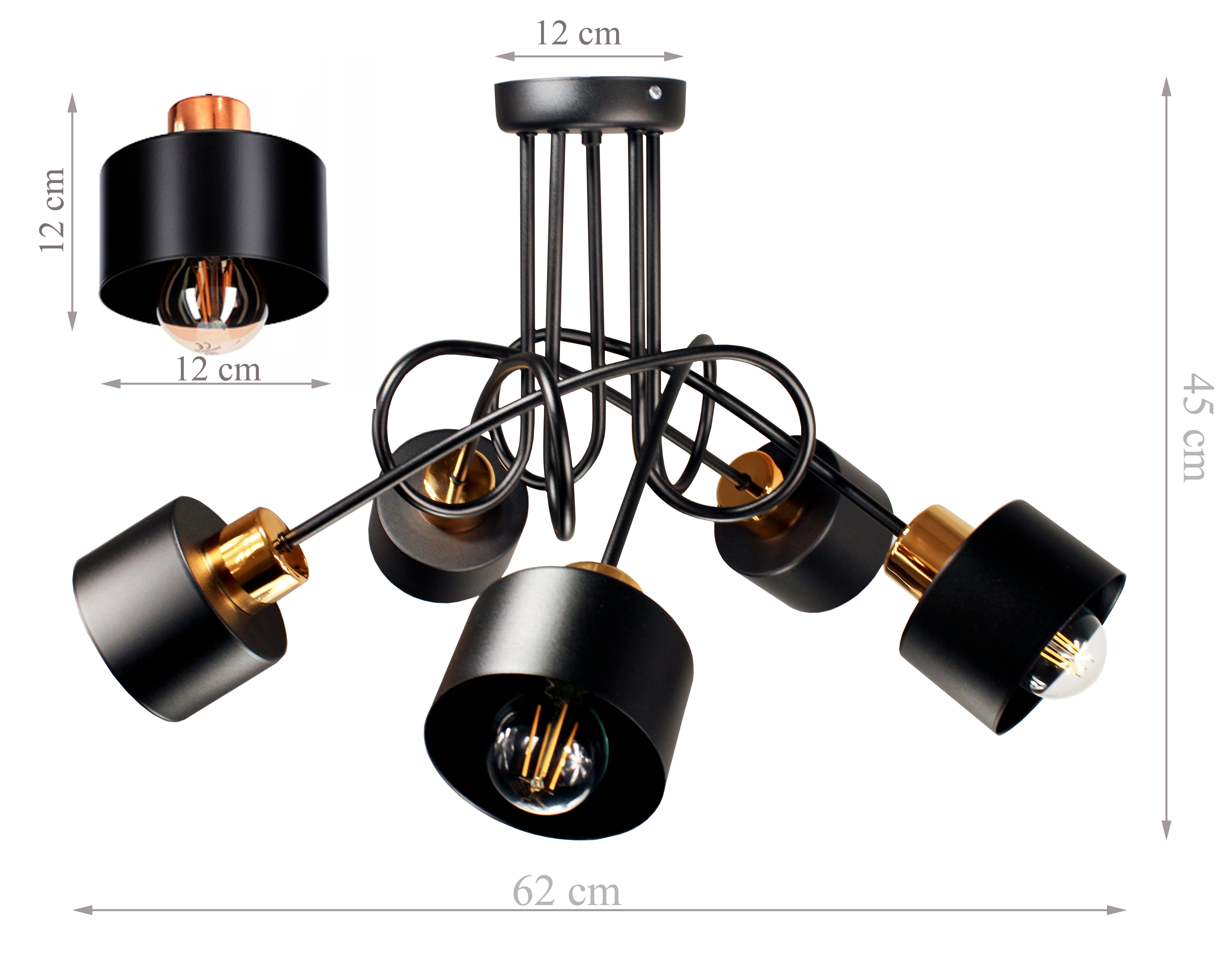 Lampa DECORI Edison Max 5 Loft Czarny Miedź, 1 szt - 2