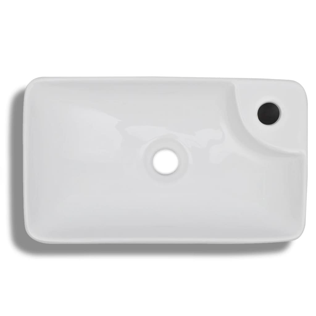 Lavabo à trou pour robinet céramique Blanc pour salle de bain vidaXL - 4