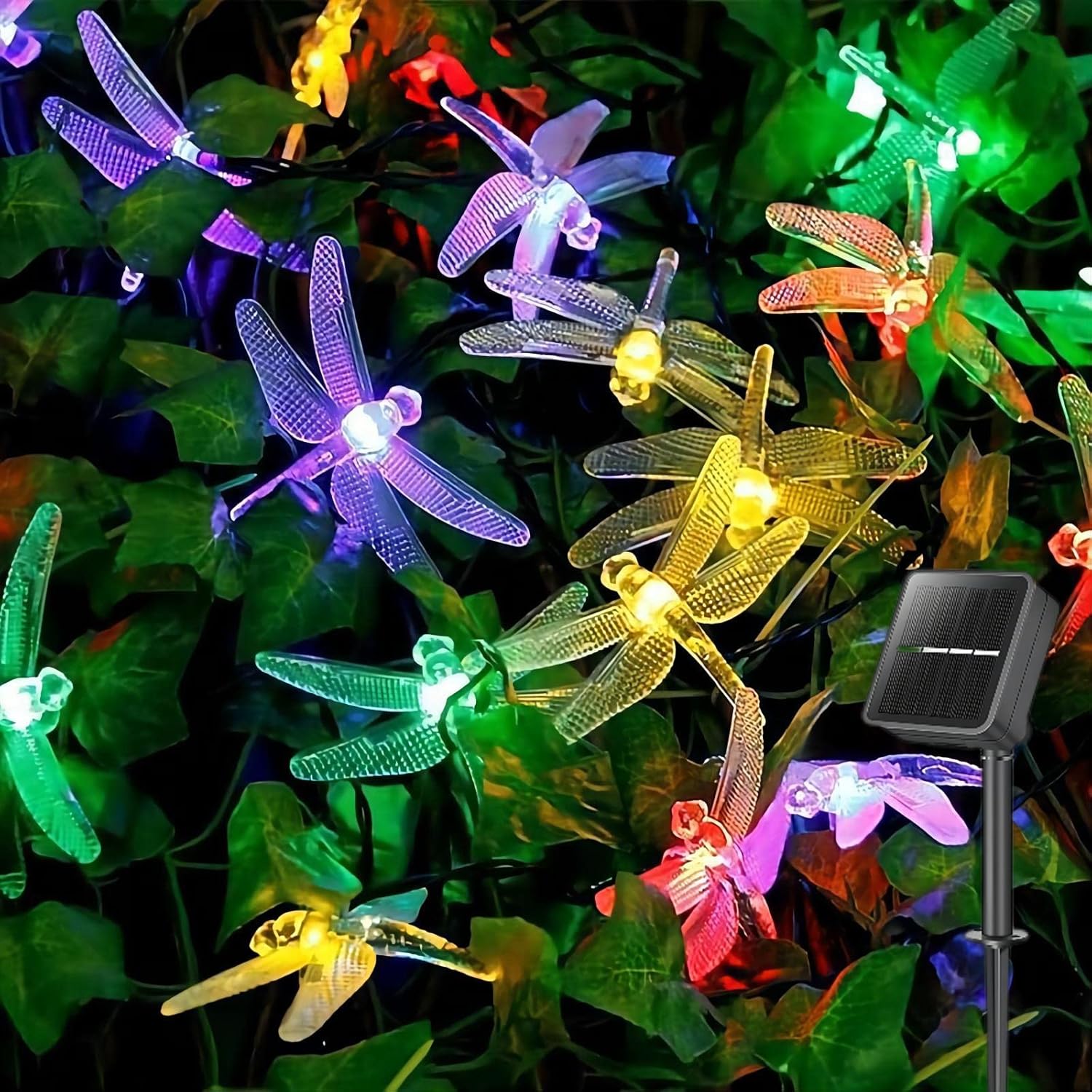 Lampki solarne - 6,5 m, 30 diod LED - Dekoracyjna ważka - Idealne na święta Bożego Narodzenia - Kolorowe światła