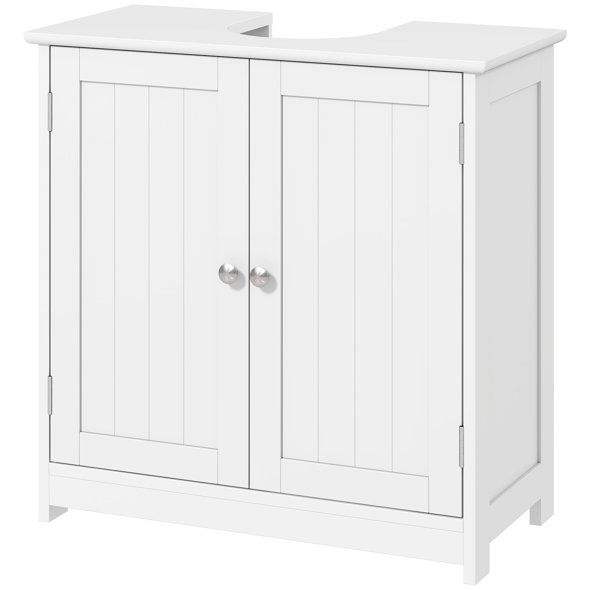 Meuble salle de bain sous lavabo - meuble sous-vasque - placard 2 portes avec étagère - dim. 60L x 30l x 60H cm - en bois blanc - 2