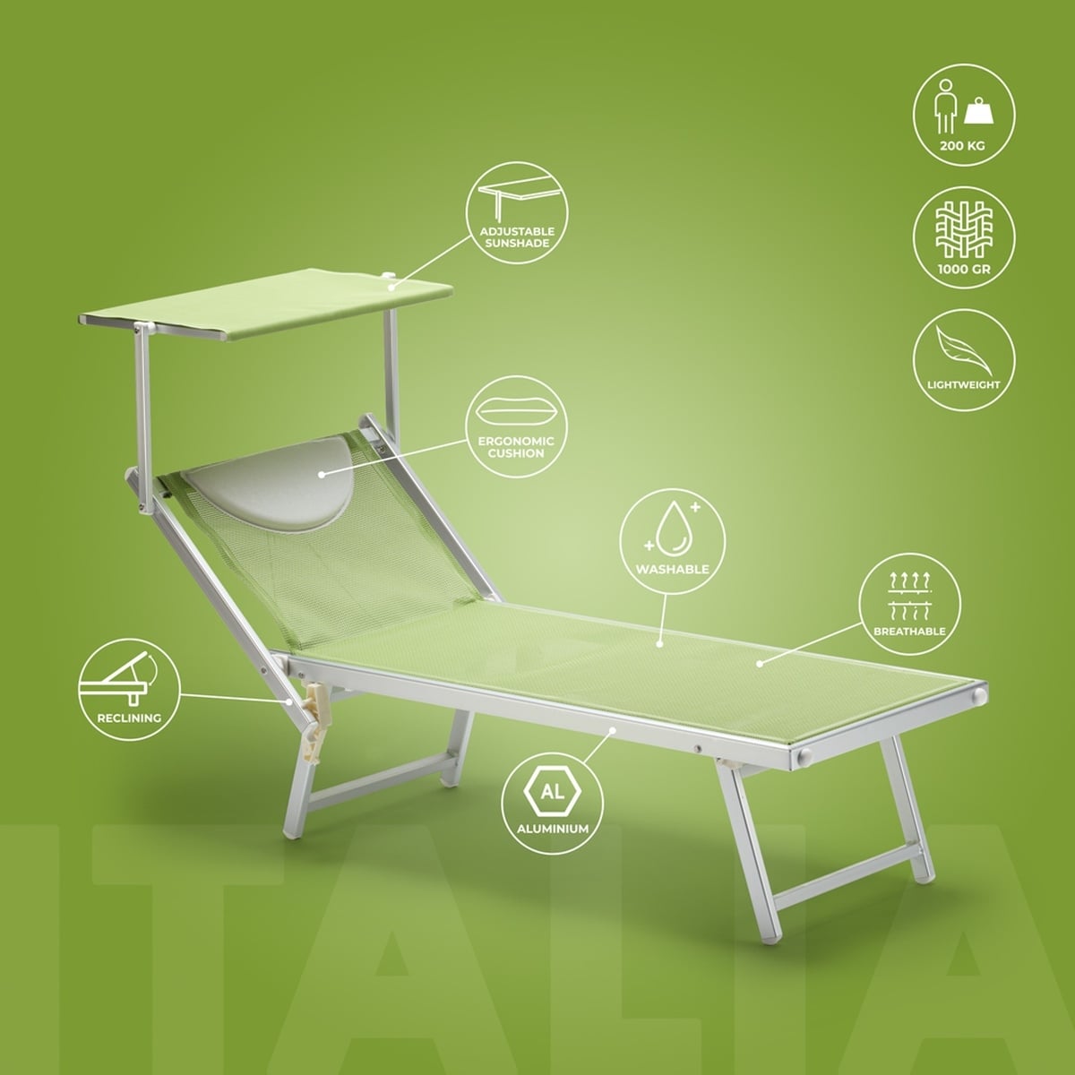 2 Bain de soleil professionnels transat aluminium lits de plage Italia Stock - 3