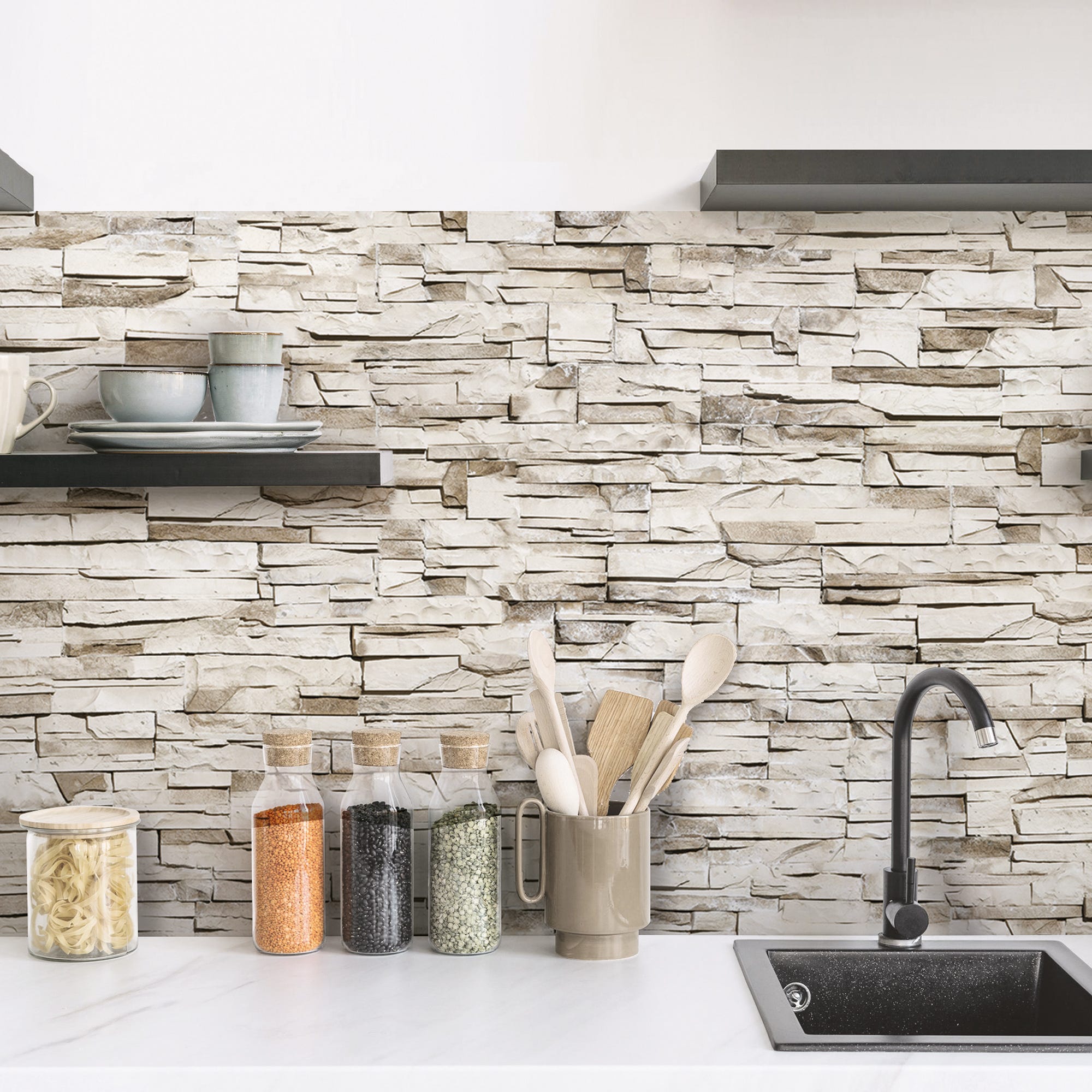 Antisalpicaduras De Cocina Crearreda - 60x58 Cm, Efecto Mármol Carrara, Ignífugo, Resistente Al Agua Y Grasa