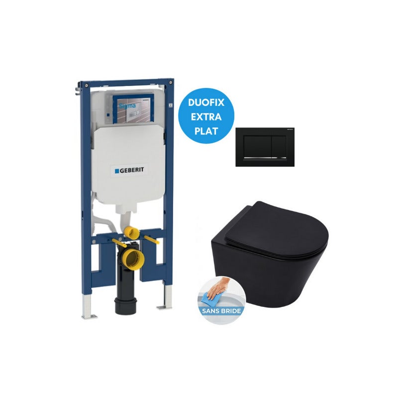 Pack WC Bastidor Geberit UP720 + WC sin brida SAT Infinitio negro mate ...