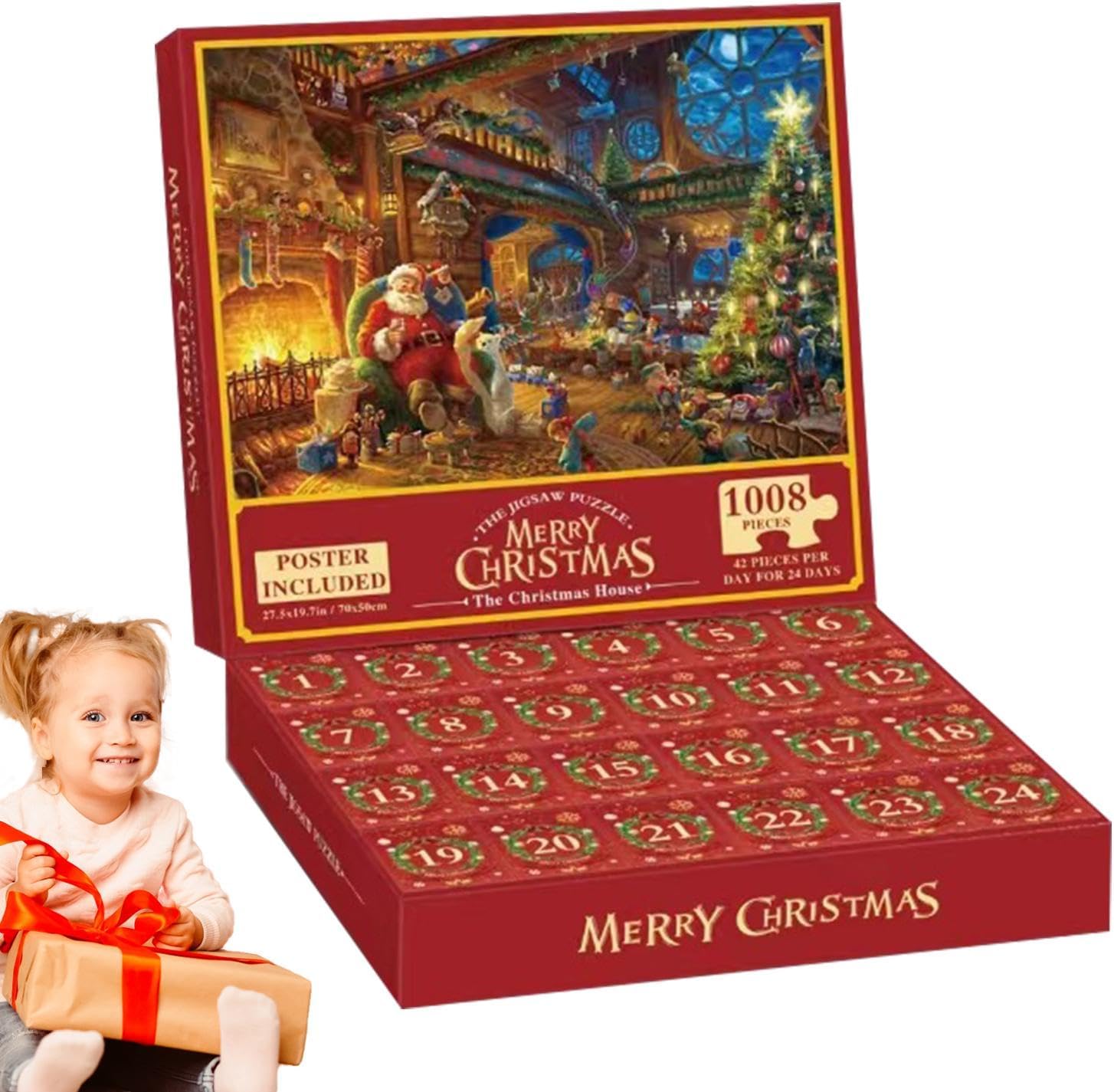 Calendrier De L'Avent Puzzle 2025 – 24 Jours, 1008 Pièces – 70x50 Cm – Cadeau De Noël Pour Enfants Et Adultes