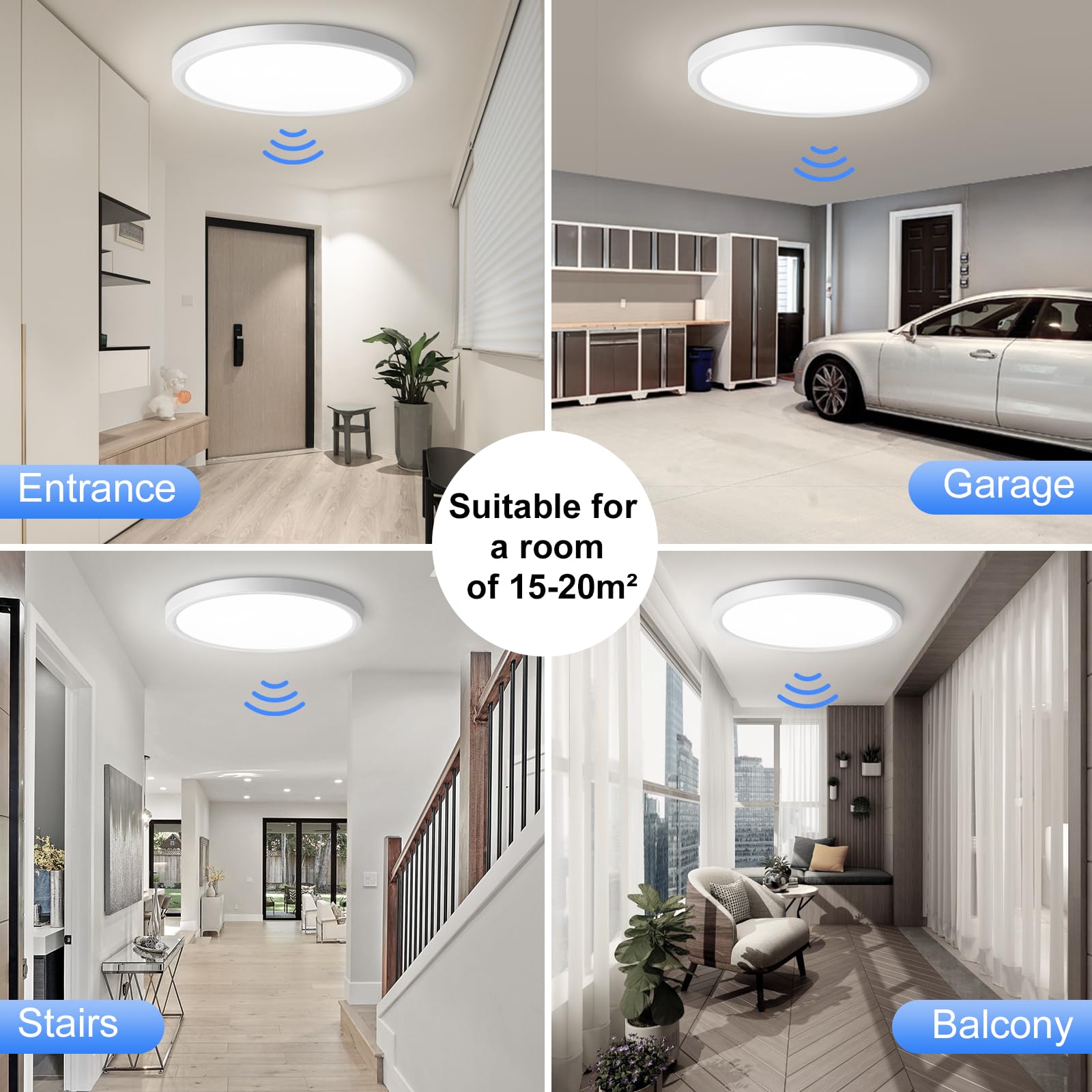 LOVHAUS Pack de 2 Plafonniers LED Modernes 18W avec Détecteur de Mouvement, 1800LM 4000K Ø23×2.4CM, Lumière Rondes à Détection de Présence - 7