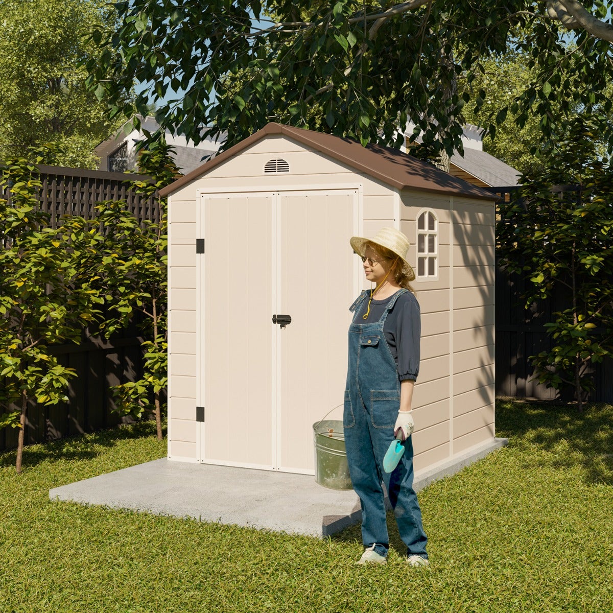 Abri de jardin résine beige Trigano 3,16 m² + kit d'ancrage - 4