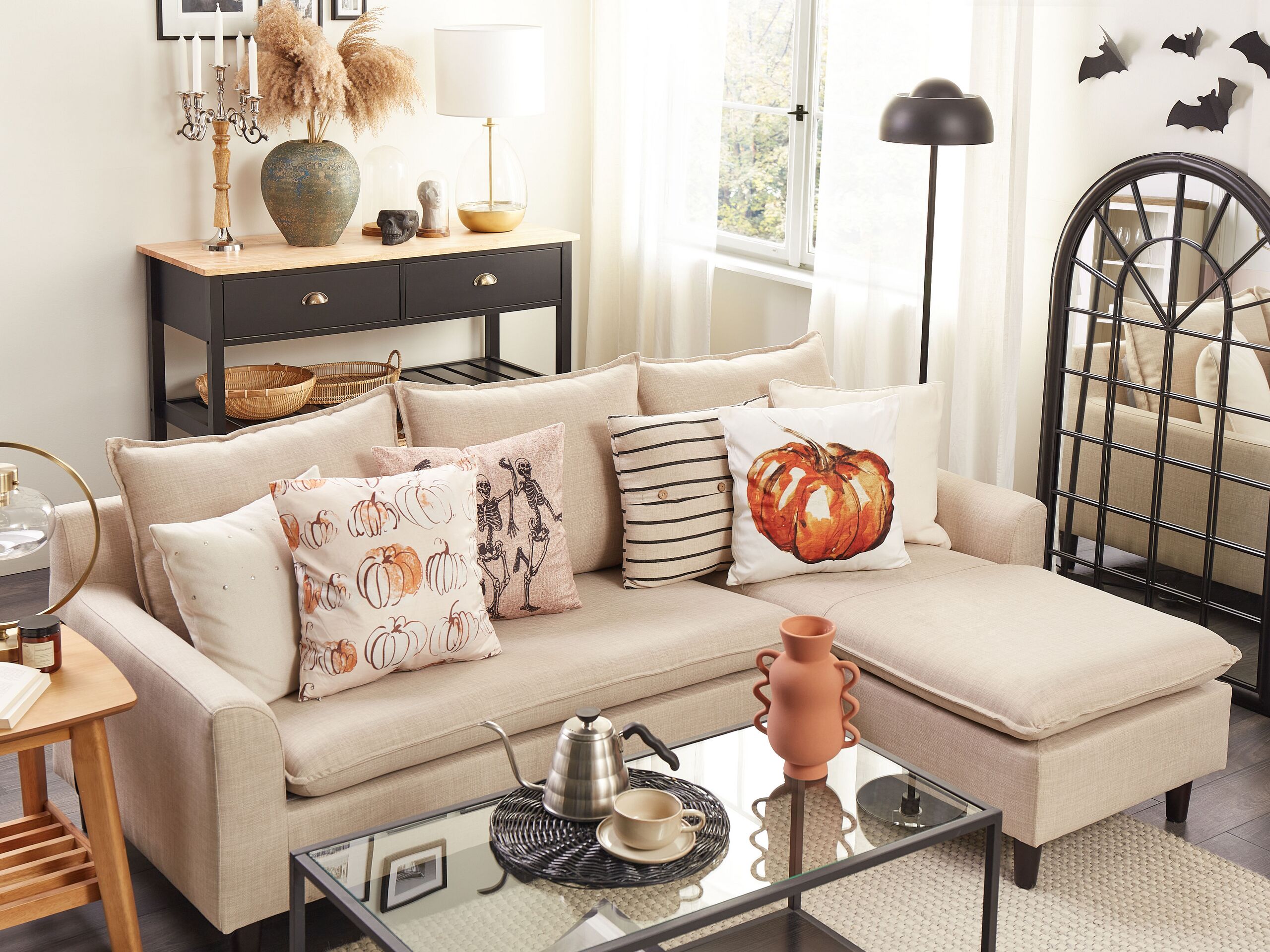 Cuscino decorativo MORTESTI Velluto 45 x 45 cm Beige chiaro Trama astratta - 3