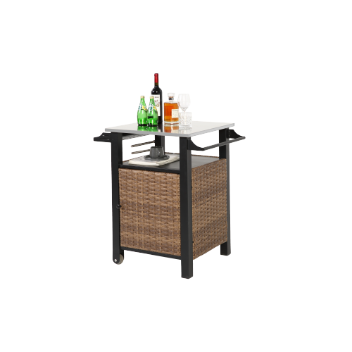 chariot roulant et armoire de rangement pour îlot de cuisine d'extérieur en osier, poignée latérale pour cuisine de patio ou chariot de bar, marron - 4