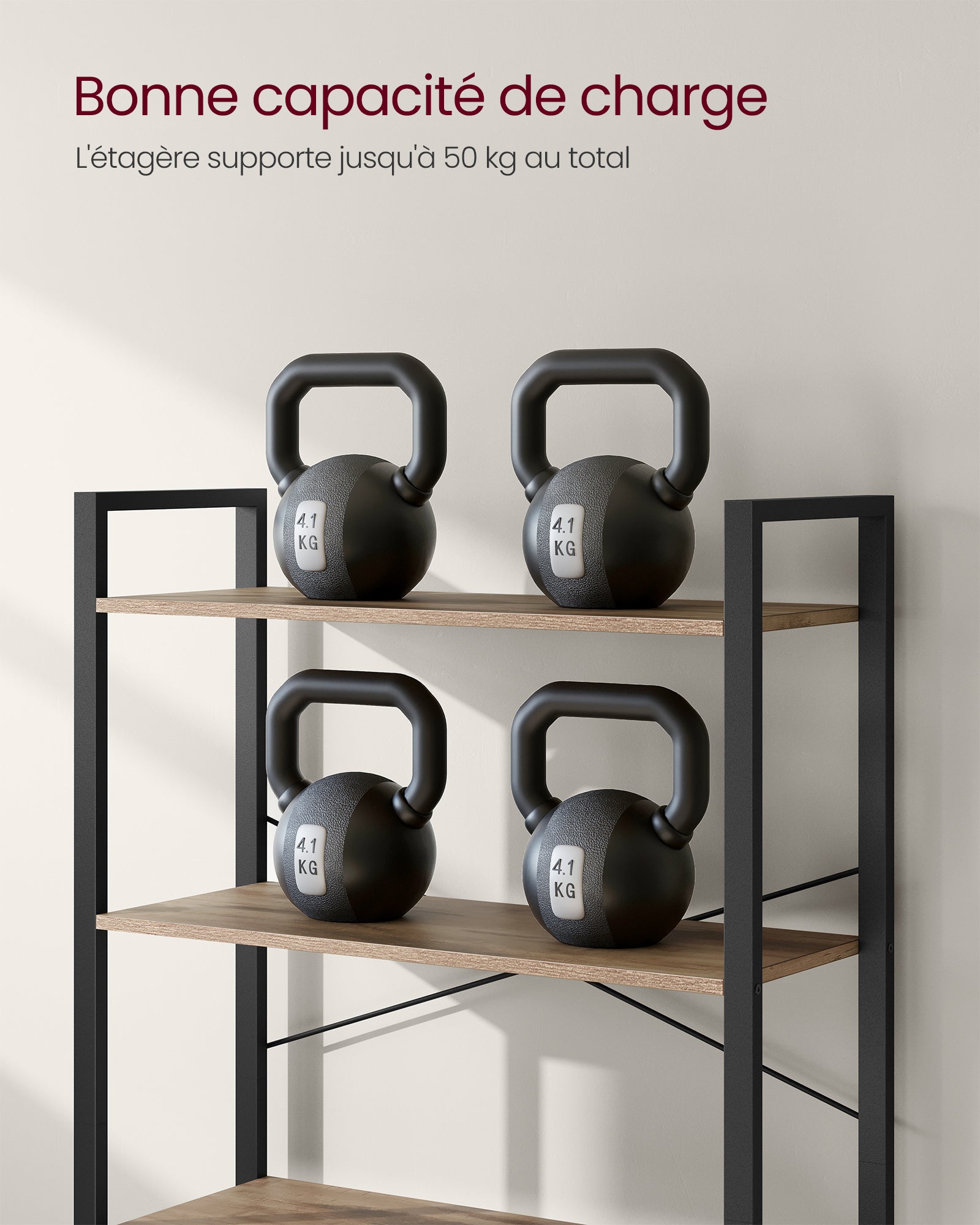 Étagère de Rangement 6 Niveaux, Bibliothèque avec Cadre en Acier, 30 x 80 x 186 cm, Marron Chameau et Noir d'Encre - 6