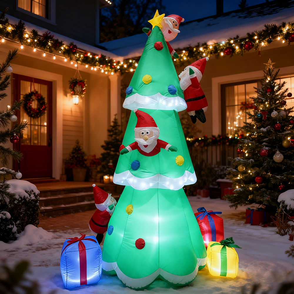 Decorazione natalizia gonfiabile da 240 cm per esterni e interni, decorazione gonfiabile per albero di Natale con Babbo Natale rampicante e luci a LED - 2