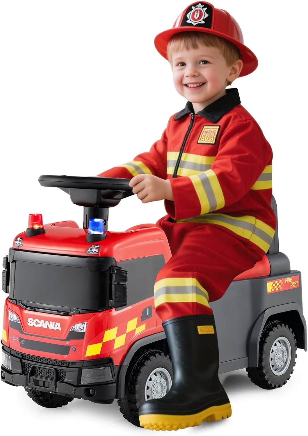 Zabawkowa Ciężarówka Budowlana na Licencji Scania, Samochód na podnóżki dla Dzieci z Oświetleniem, Samochód na Kółkach, od 18 Miesięcy (Czerwony)