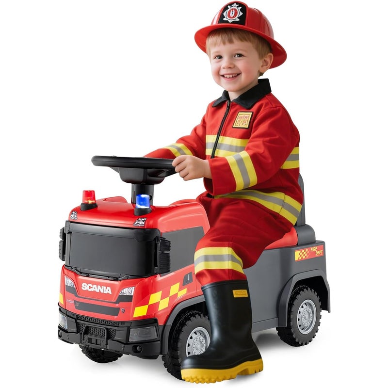 Zabawkowa Ciężarówka Budowlana na Licencji Scania, Samochód na podnóżki dla Dzieci z Oświetleniem, Samochód na Kółkach, od 18 Miesięcy (Czerwony)