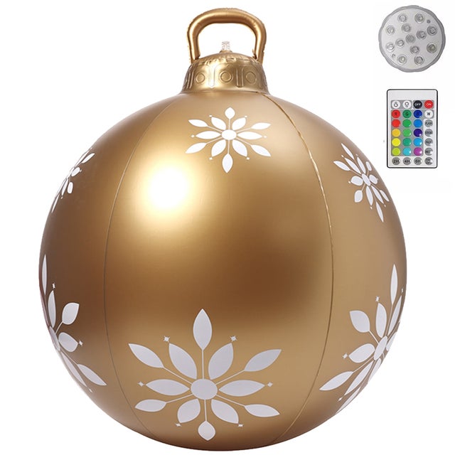 Palla di Natale gonfiabile gigante in PVC per esterni da 60 cm con luce a LED e telecomando, palla decorativa natalizia illuminata - dorata