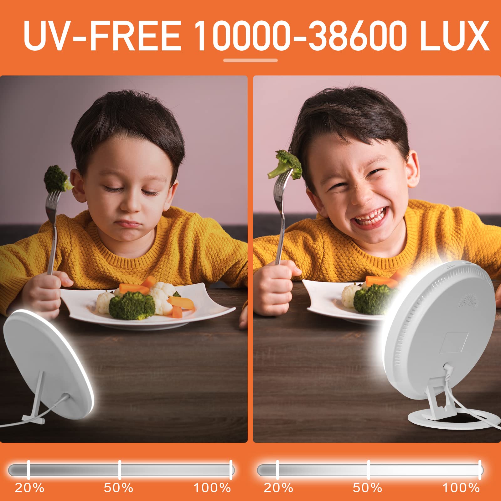 Lampe de luminothérapie, lampe de lumière du jour sans UV 10 000-30 000 Lux, lumière de thérapie LED, 3 lampes solaires à température de couleur - 5