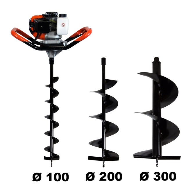 Tarière à Essence 63 Cc 2 Temps Pliable - Foret 80 Mm Inclus - Pour Trous De Poteaux, Clôtures, Jardinage - Puissance 3HP