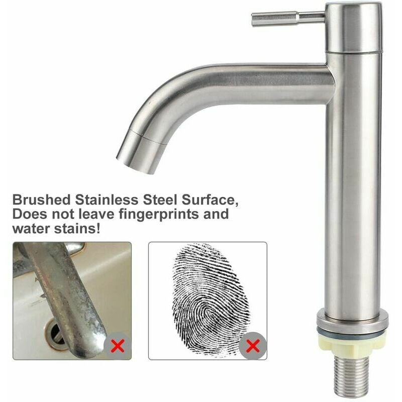 Robinet de grand lavabo monotrou froid en acier inoxydable brossé G1/2 - 5