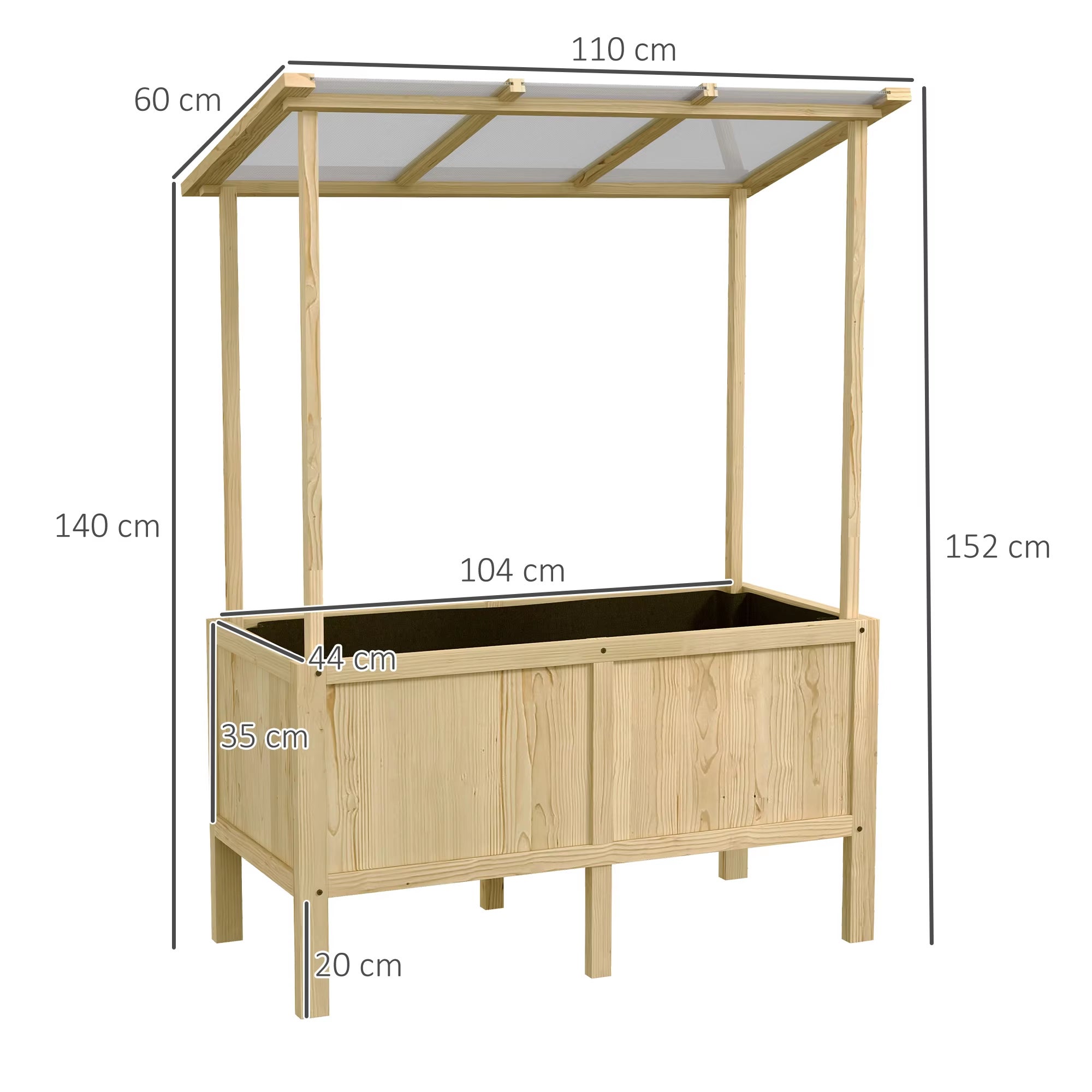 Support de jardinière naturel BEXTCOK avec housse, bac à fleurs de jardin (110 x 60 x 152 cm) — Jardinière de type serre avec doublure en non-tissé - 2