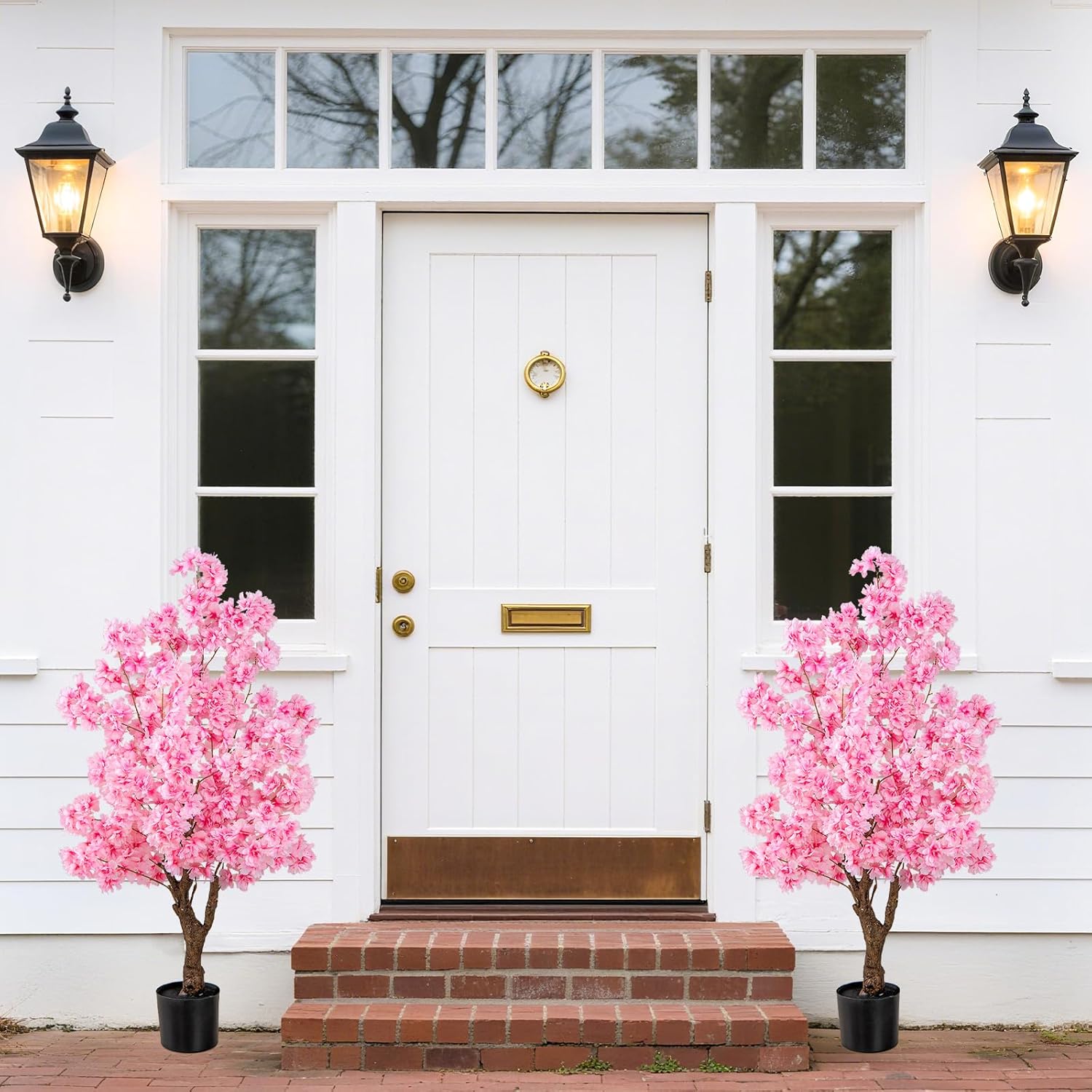 Árvore artificial de cerejeira, altura 118 cm, planta Sakura com 96 flores cor-de-rosa, vaso revestido com cimento, tronco com veios realistas - 9