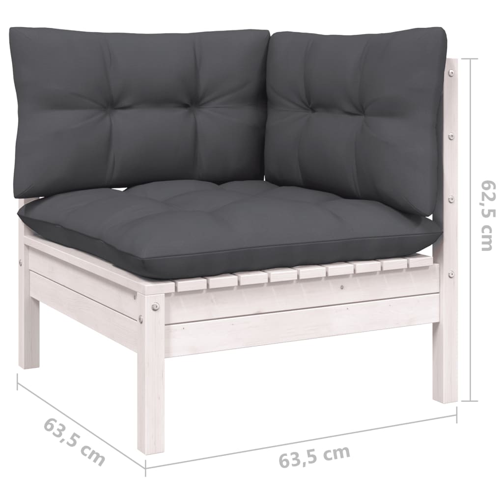 Maison Exclusive - Salon de jardin 3 pcs avec coussins Blanc Bois de pin massif - 7
