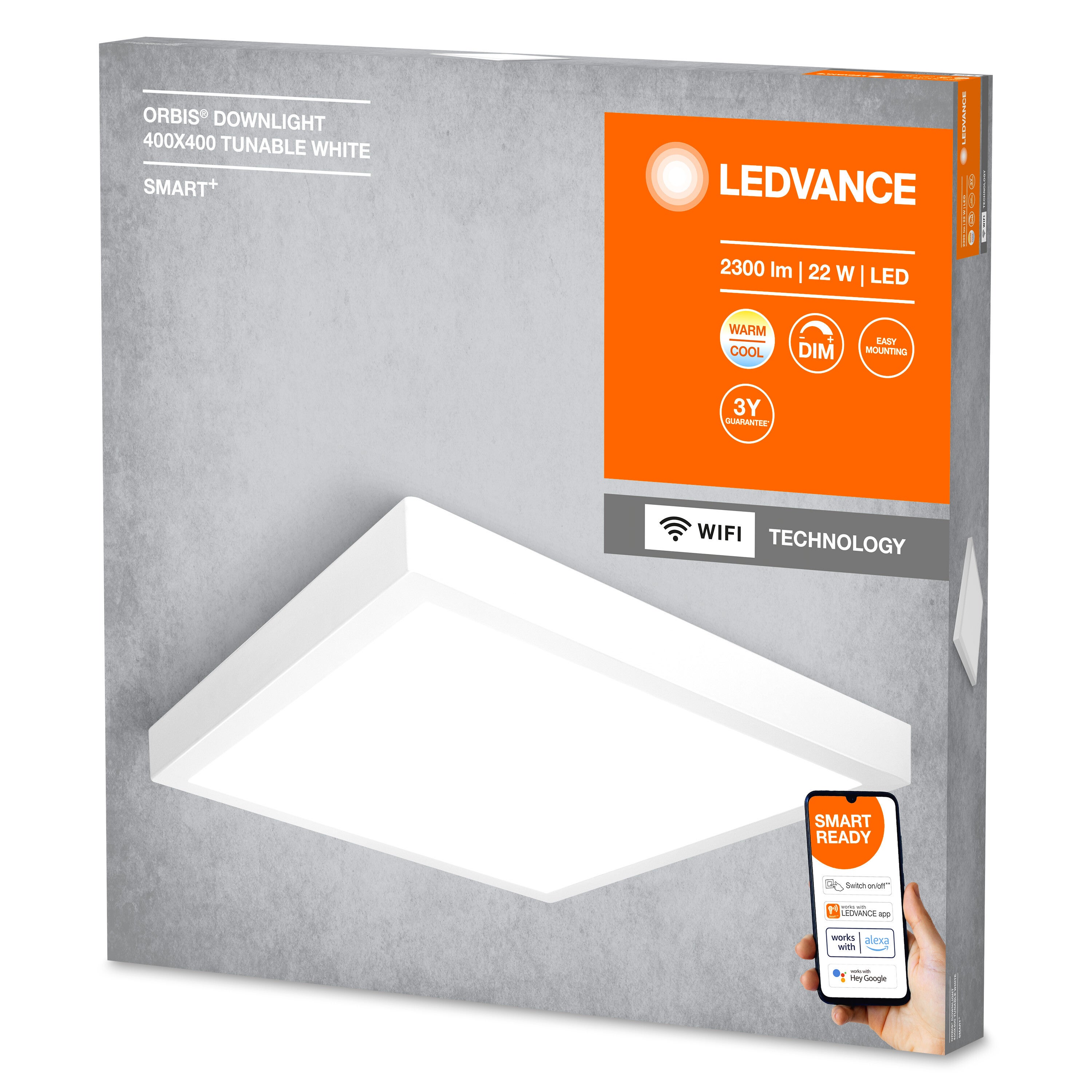 LEDVANCE Luminaire: adapté à plafond, SMART SURFACE DOWNLIGHT TW / 22 W, 220…240 V, angle de rayonnement: 110, Blanc dynamique, 3000…6500 K, matériau - 2