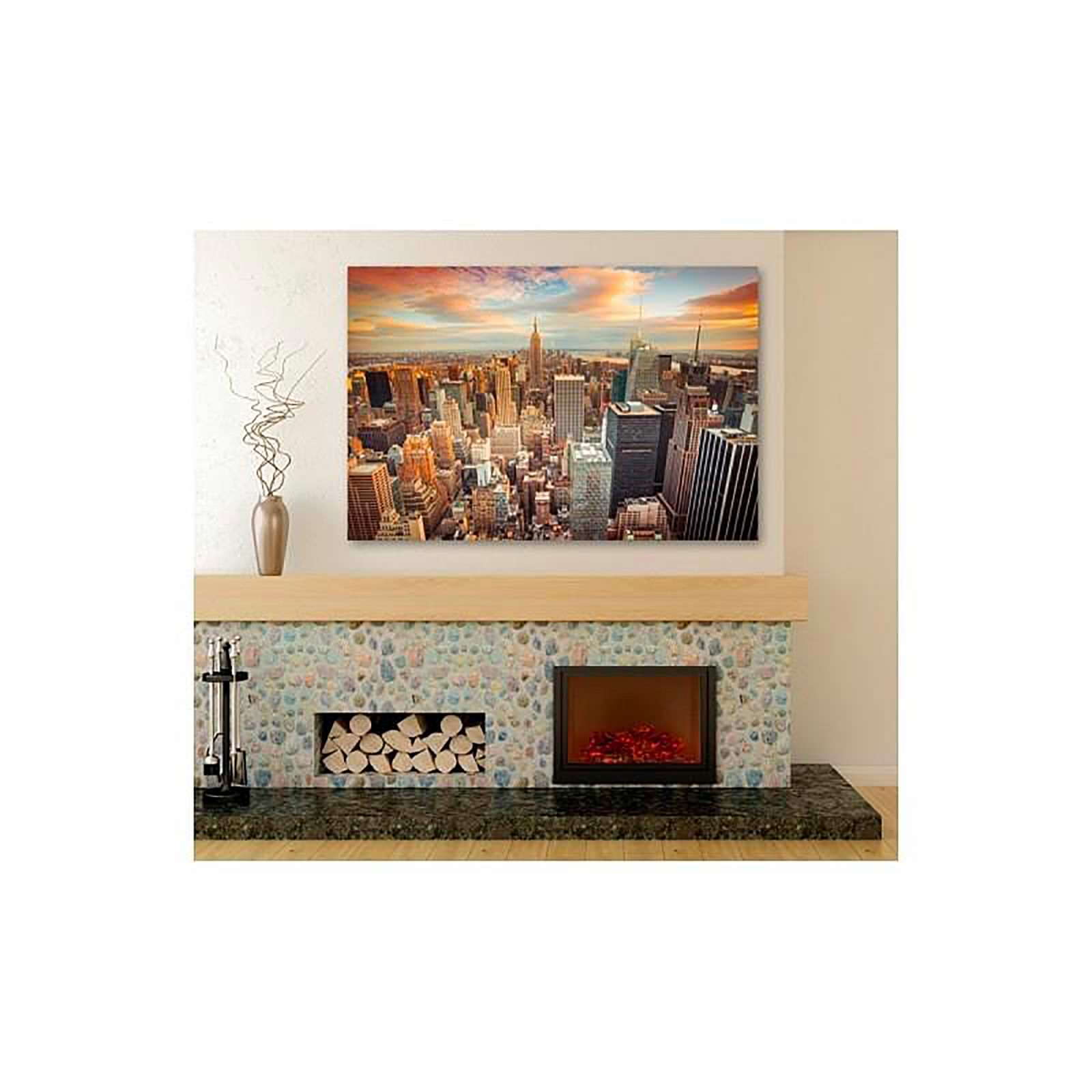 Tableau bois coucher de soleil sur new york, - 120 x 80 cm - 2