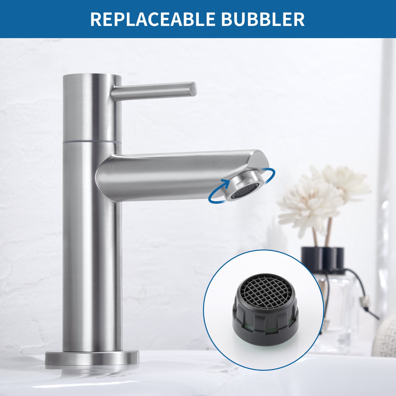 Cecipa max Robinet de lave-main Robinet de Froide Robinet de lavabo Brossé, Robinet de Lavabo d'eau Froide, Avec Aérateur Remplaçable,EU Modèle - 6