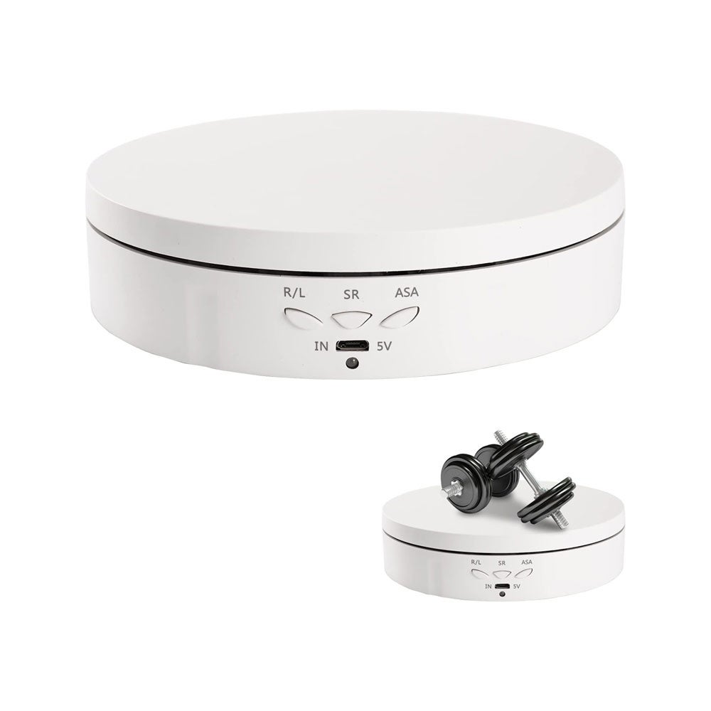 Stół obrotowy z napędem silnikowym, stojak ekspozycyjny 146 mm, 3 prędkości i regulowane kąty, biały