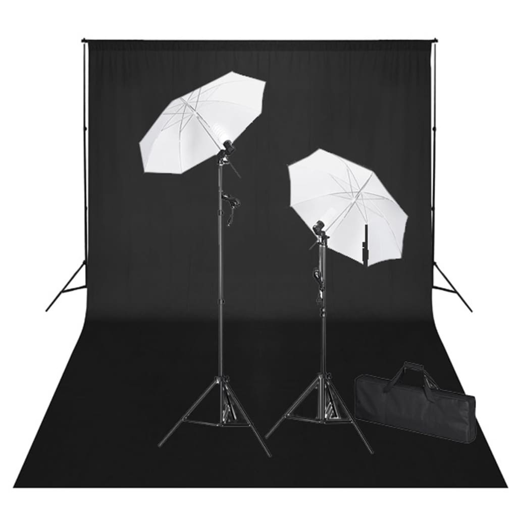 Kit de estudio fotográfico telón fondo negro 600x300 cm y luces vidaxl