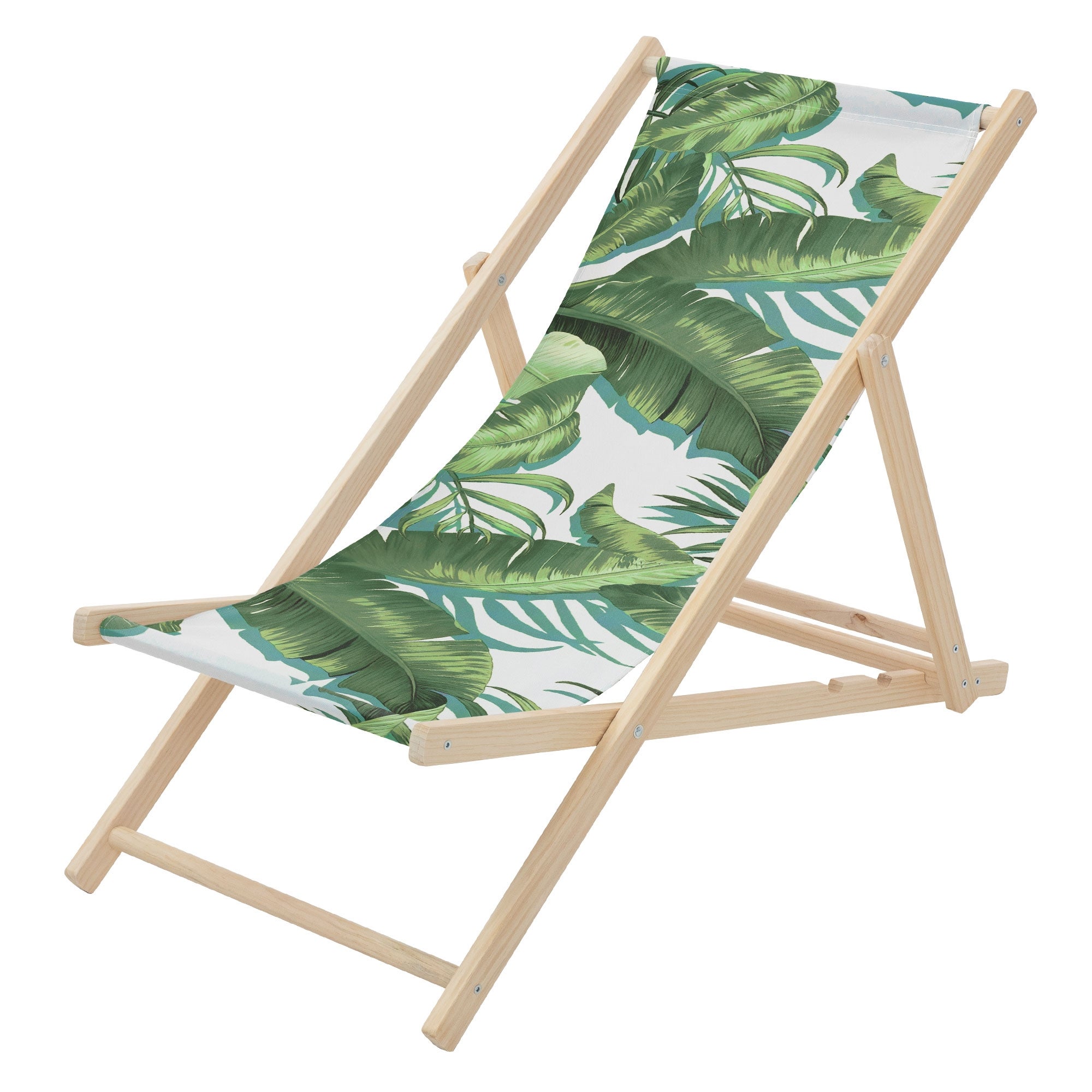 ECD Germany lezak plażowy tropical zielono biały drewniany 3-pozycyjny do 120 kg krzesło relaksacyjne balkon taras ogród komfortowy stabilny