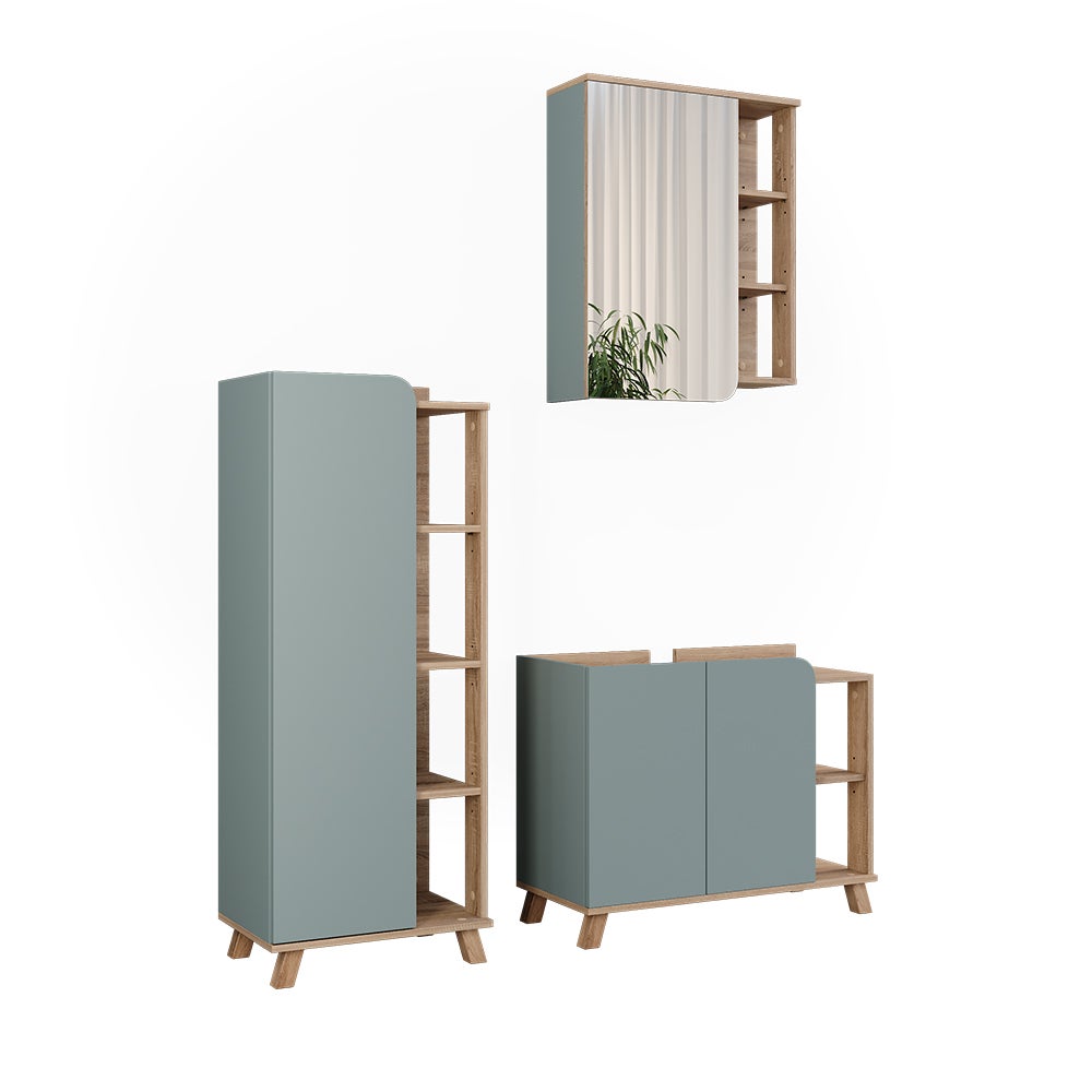 Vicco Zestaw mebli łazienkowych Karen, Sonoma/niebieski, 3 części