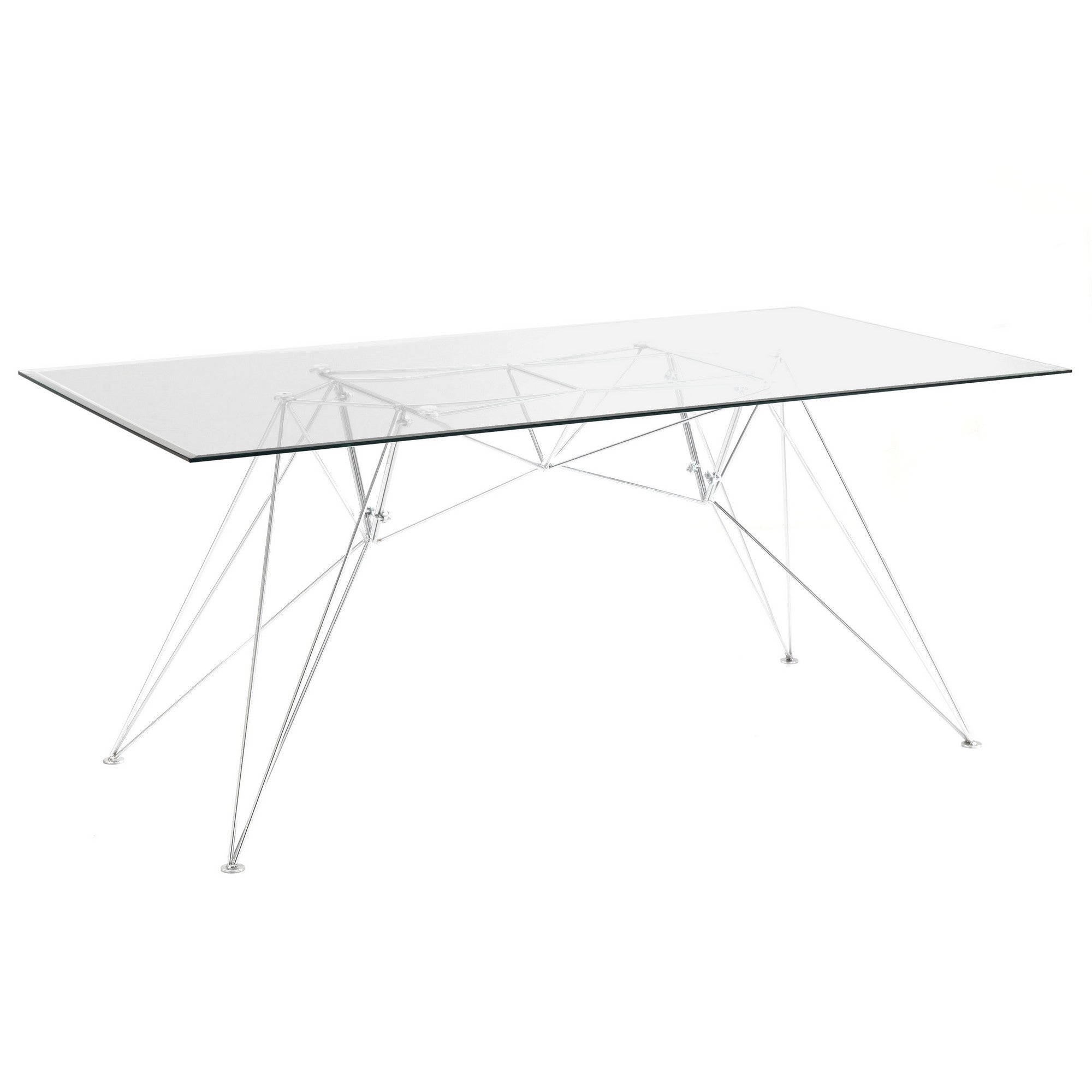 Oresteluchetta  Mesa Bay Slim 180×70 H75 Cm, Tablero De Vidrio Templado Transparente 10 Mm, Estructura Metálica Cromada , Leroy Merlin