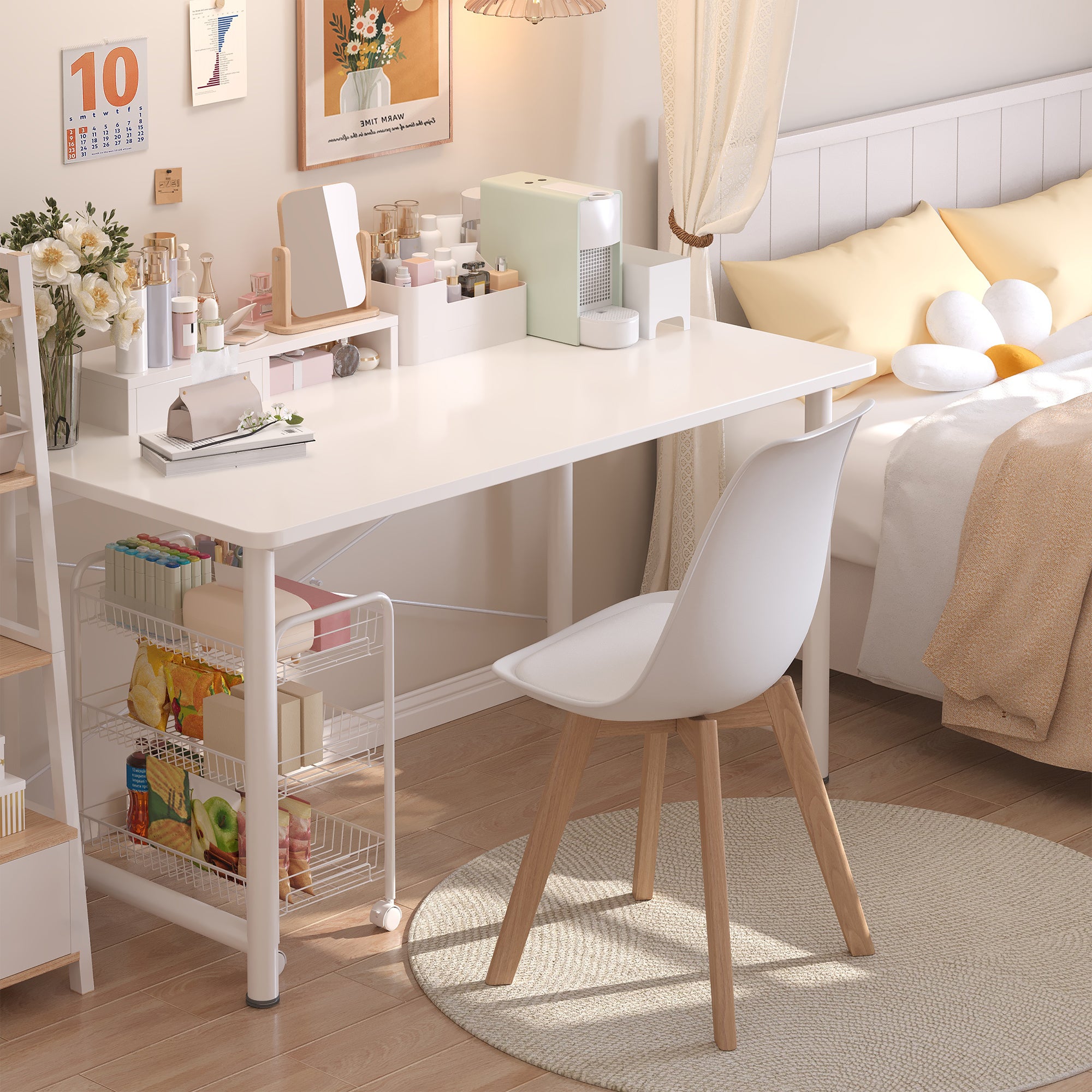 Chaise de cuisine 4 places blanc,design scandinave moderne,dossier ergonomique,pieds en bois massif,assise rembourrée imperméable - 7