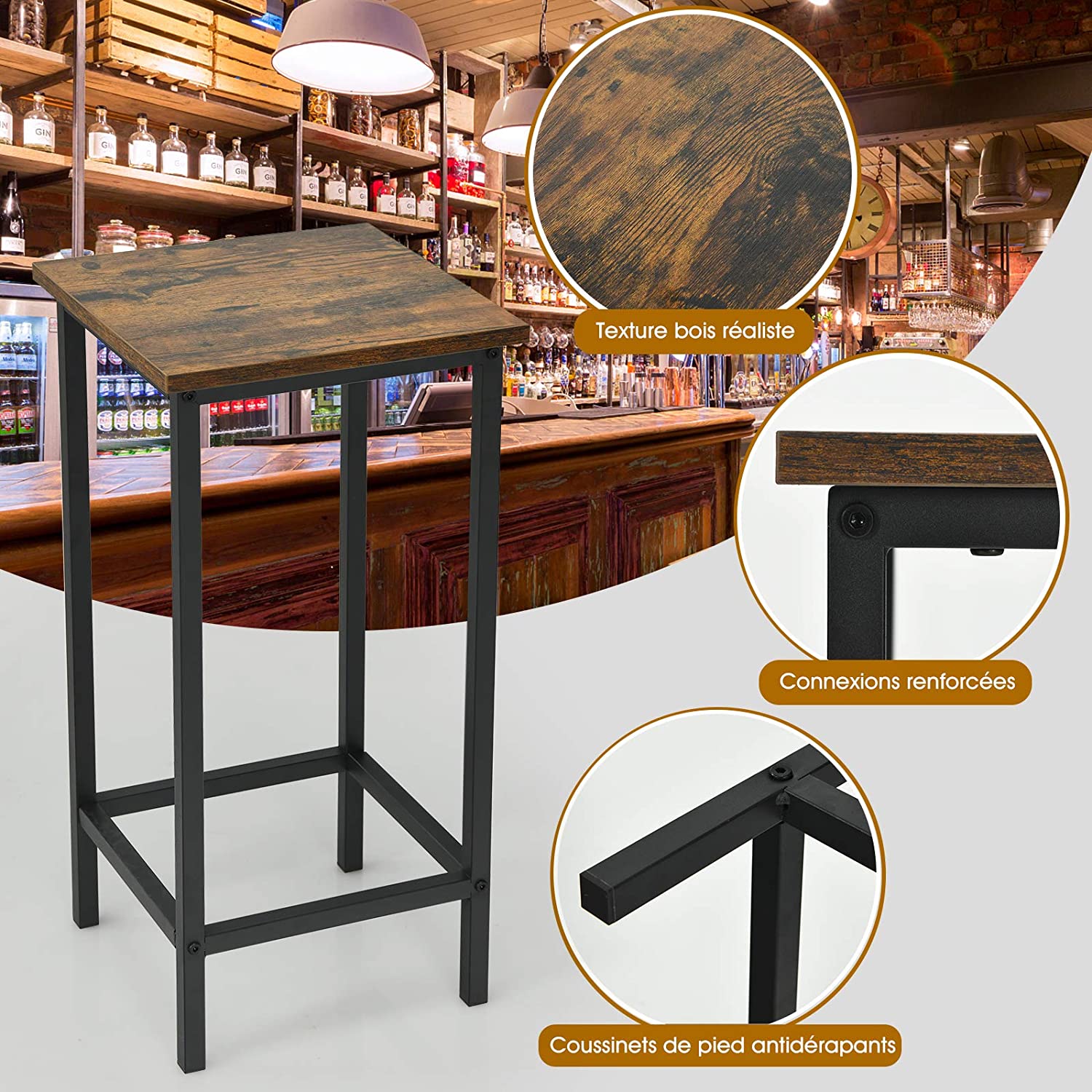 Zestaw 4 stołków barowych, krzesło barowe, stołek barowy w stylu vintage, taboret bistro, taboret do siedzenia, taboret kuchenny, taboret roboczy - 2