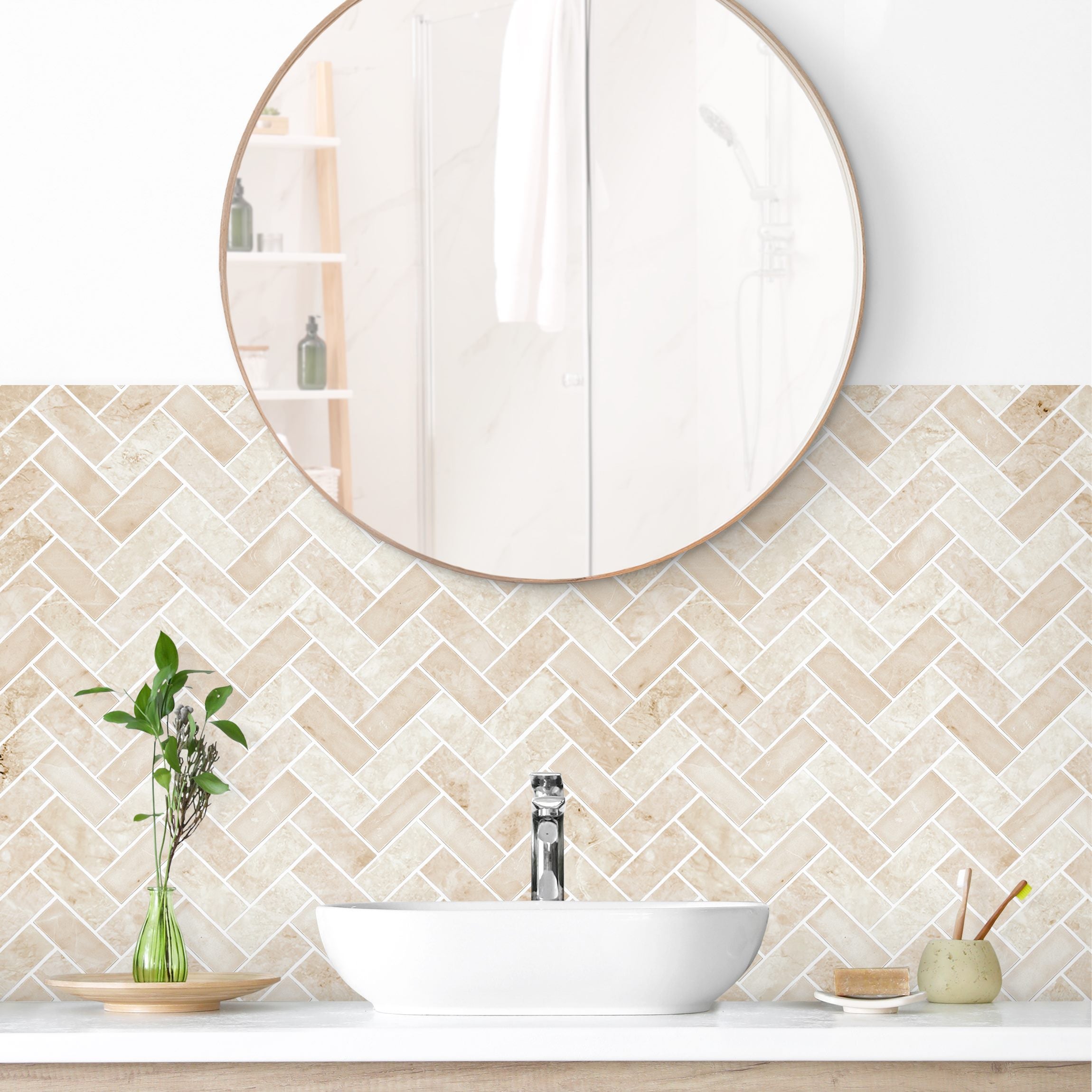 Panneau mural pour salle de bain - Carrelage en marbre à chevrons - Beige 50 x 90 cm - 3