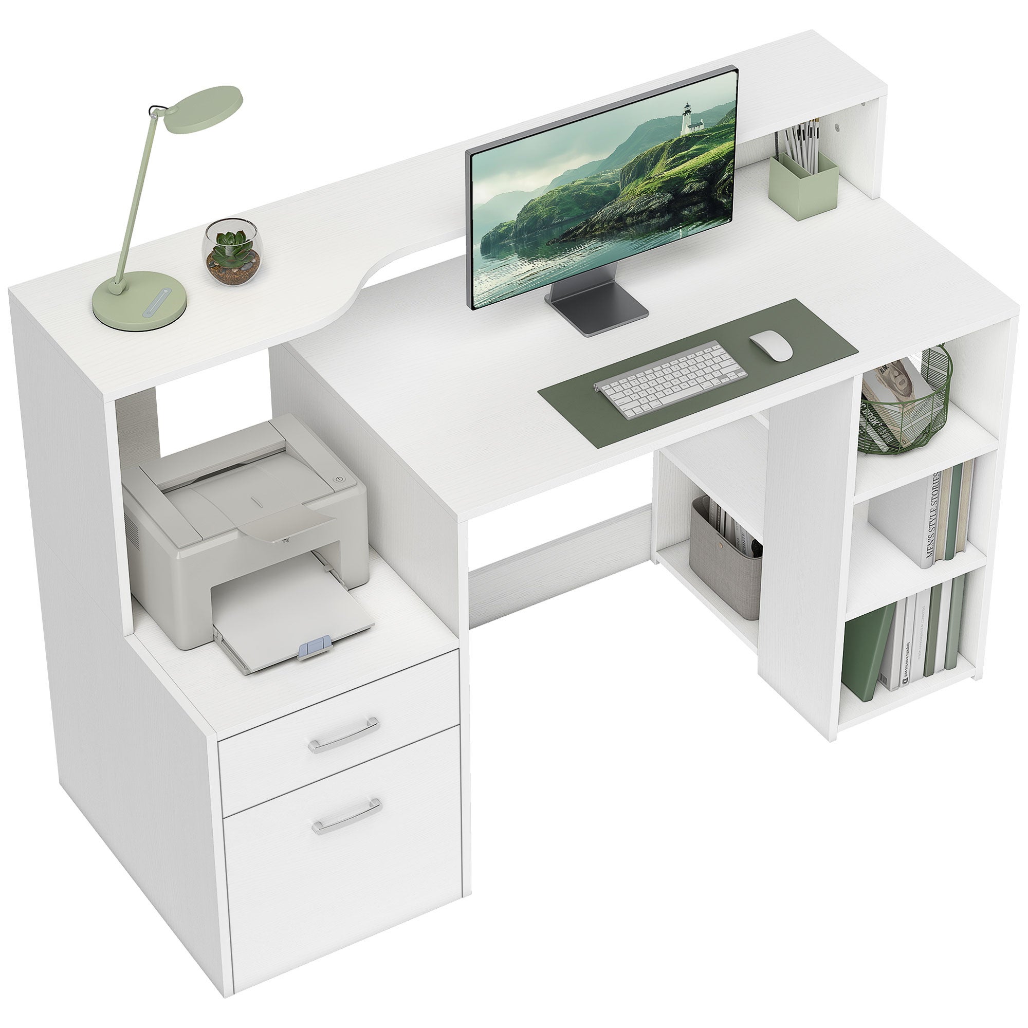 Bureau informatique, bureau avec rangement, 2 tiroirs, étagères ...