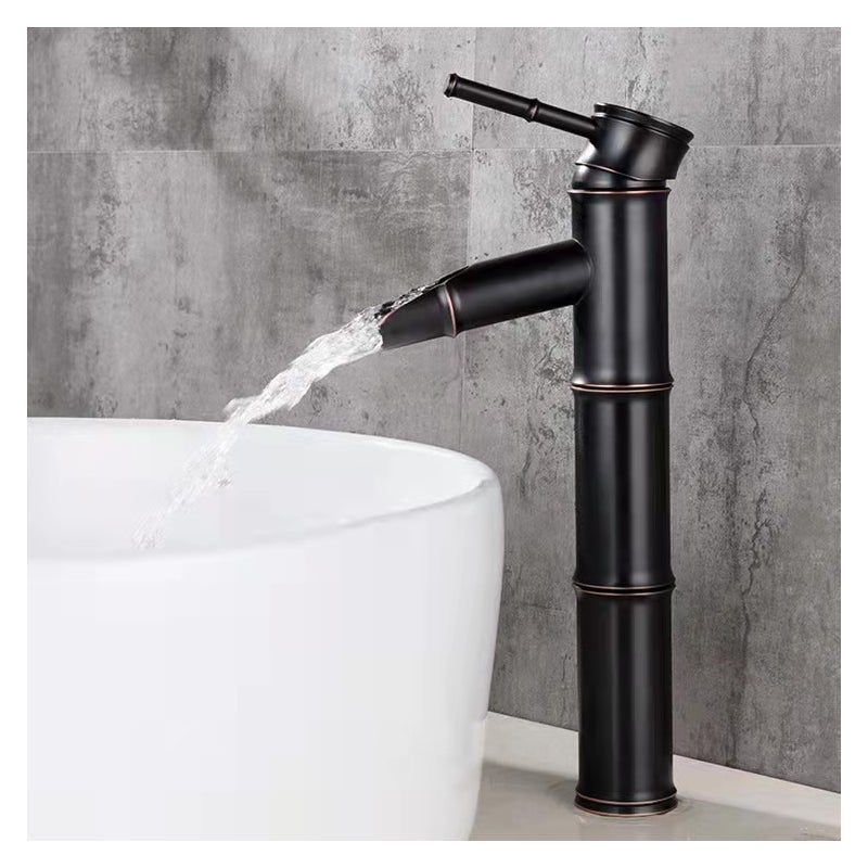 Bateria łazienkowa, bateria umywalkowa z mosiądzu, bateria jednouchwytowa w kolorze antycznego czarnego mosiądzu i bambusa, model wysokiej klasy