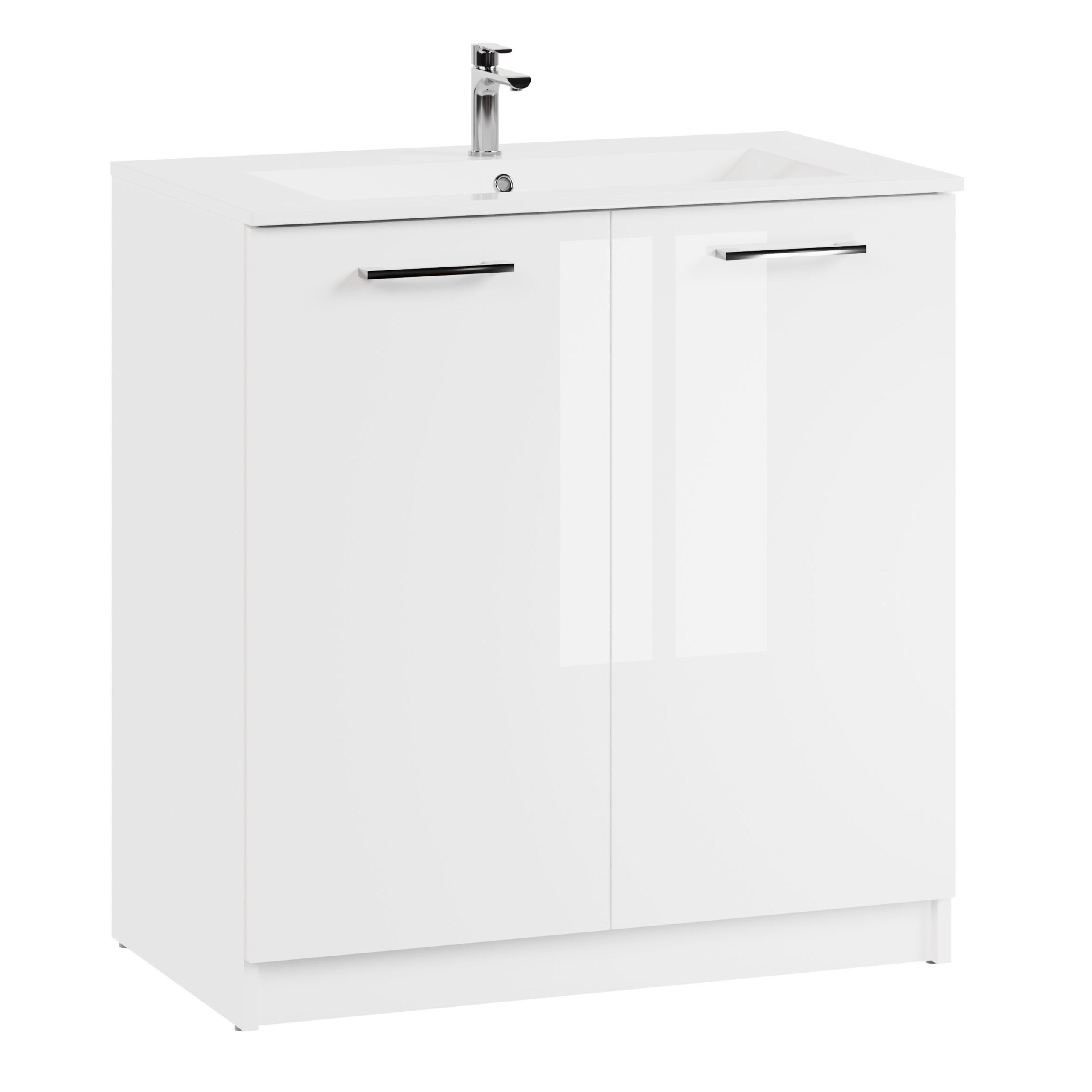Szafka łazienkowa z umywalką stojąca pod umywalkę biała połysk zestaw 80 cm