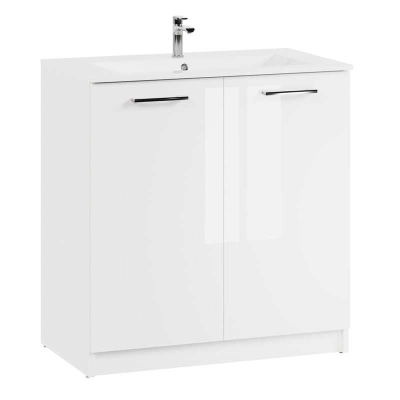 Szafka łazienkowa z umywalką stojąca pod umywalkę biała połysk zestaw 80 cm